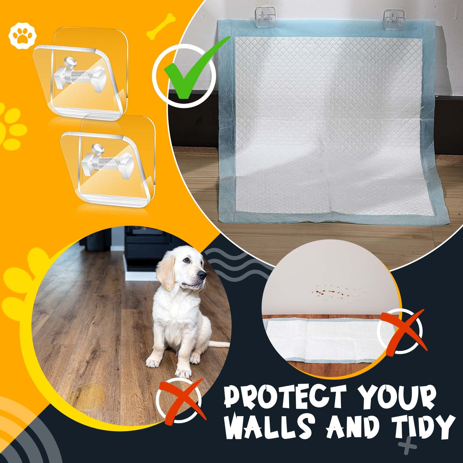 Eccliy 8-Piece Clear Dog Potty Training Pad Holder Set - Invisible Wall-Mounted Puppy Pee Pad Clips with 6 Strong Adhesive Strips for Indoor/Outdoor Use | Perfect for House Training Puppies & Small Dogs in Apartments or Kennels