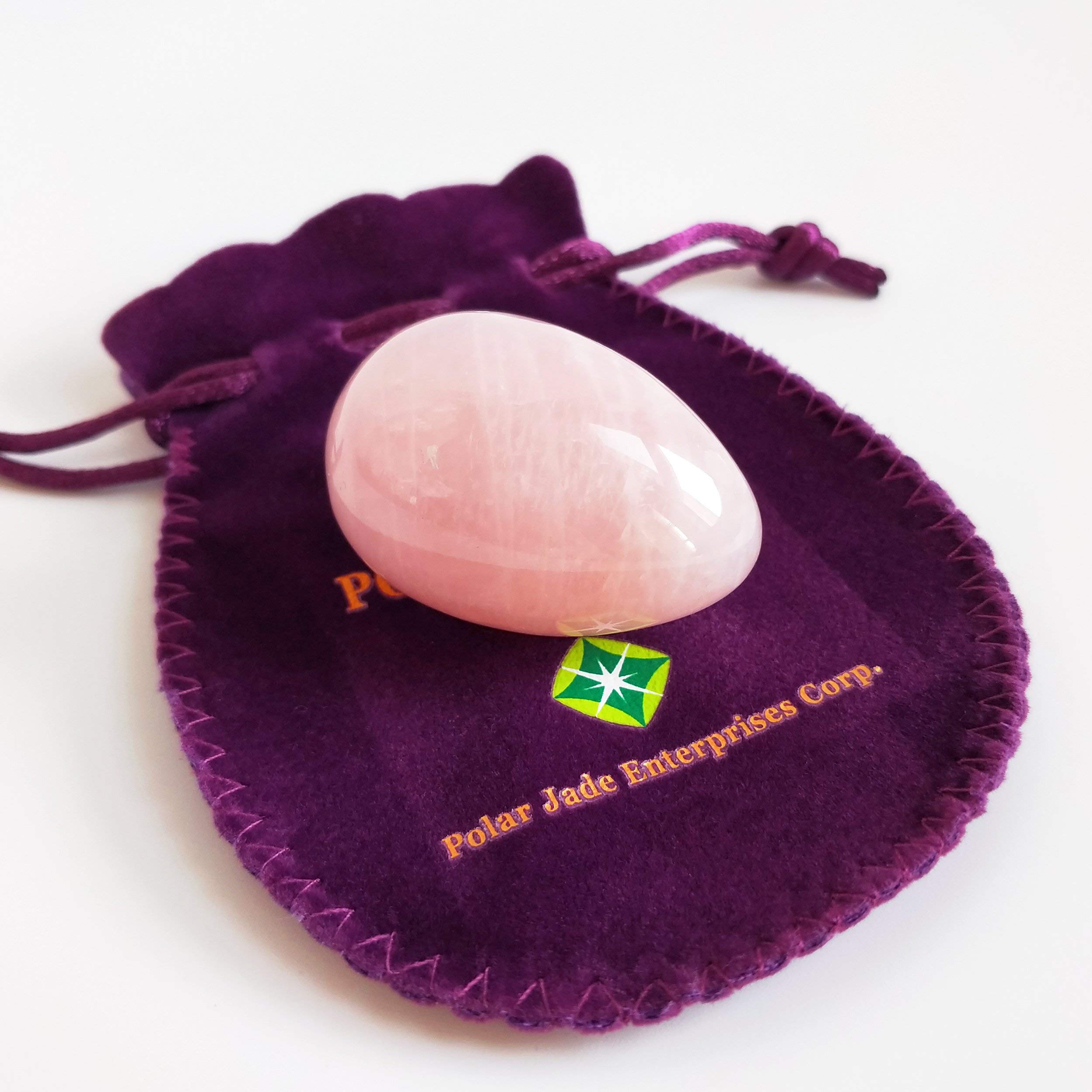 Rose Quartz Yoni Egg - Medium Size with Hole, Genuine Certificate & Instructions - Pelvic Floor Strengthener for Women, Stress Relief & Adult Urinary Incontinence Solution by Polar Jade - Perfect for Yoga, Meditation & Holistic Wellness Practices