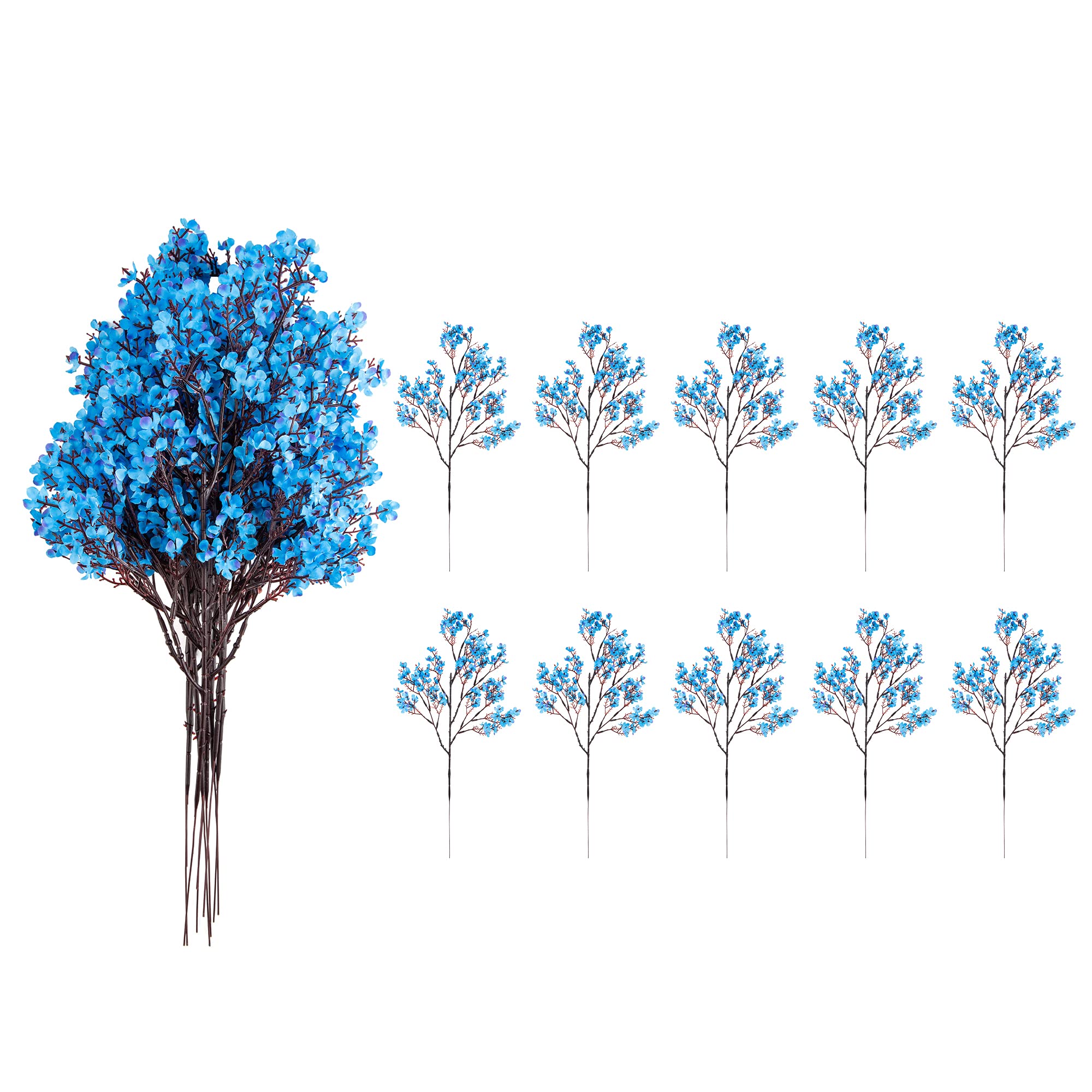 10 Pcs Baby's Breath Bulk Silk Artificial Flowers - Real Touch Bouquet for Home, Kitchen, Party Centerpieces - Blue - Perfect for Weddings, Baby Showers & DIY Decor
