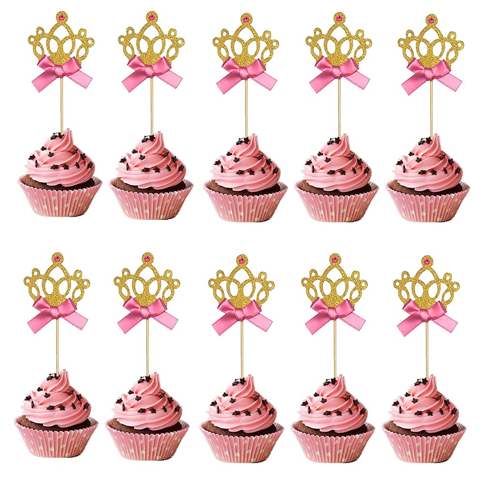 30PCS Gold Glitter Crown Cupcake Toppers - Princess Tiara Cake Decorations for Weddings, Birthdays & Baby Showers | Perfect for Party Decor, Dessert Displays & Special Celebrations