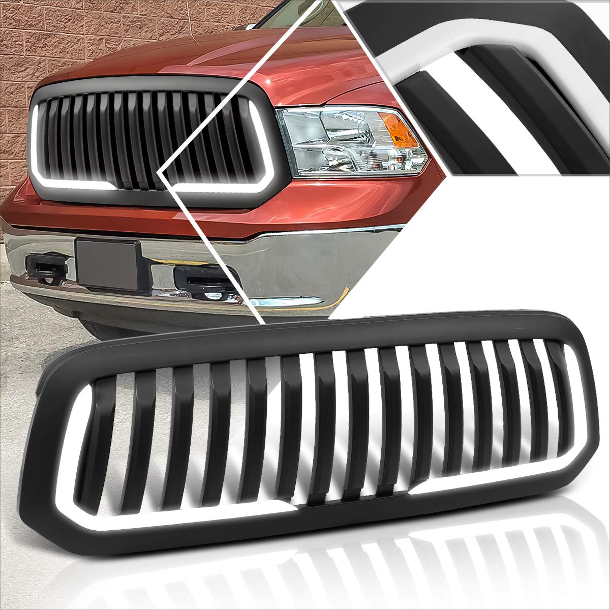 Vertical Fence Style Front Bumper Grille with LED Lights for Ram 1500/Classic 2013-2020 - Matte Black | Off-Road Protection & Stylish Upgrade for Trucks