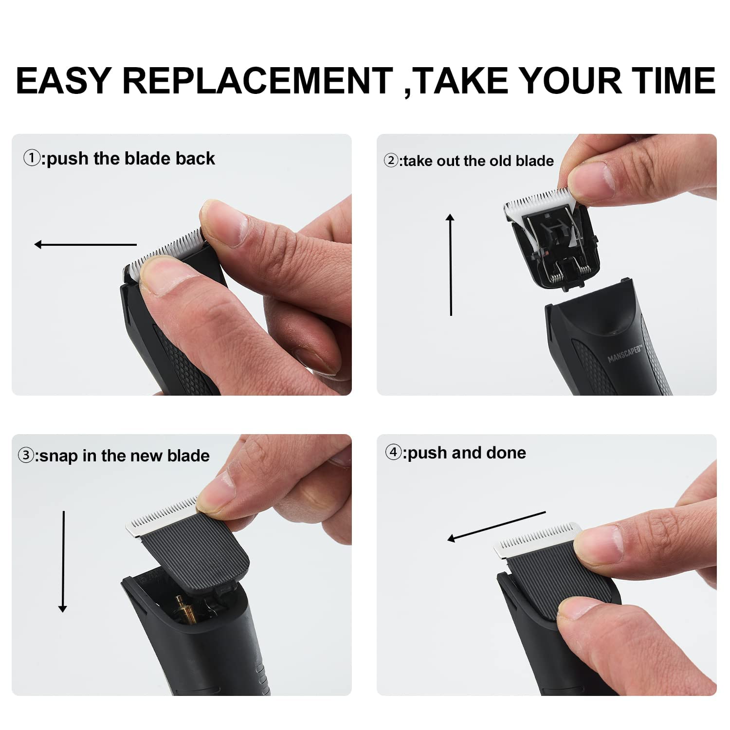 Manscaped Lawn Mower Replacement Blades (3 Pack) - Compatible with Lawn Mower 4.0, 3.0 & 2.0 Electric Groin Hair Trimmers - Hygienic Snap-In Clipper Blades for Precise Grooming - Perfect for Men's Body & Pubic Hair Care at Home or Travel