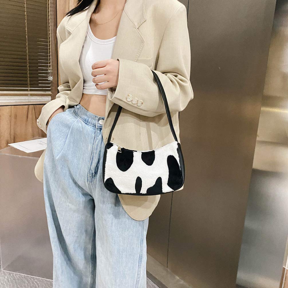 VALICLUD Women's Mini Shoulder Bag - Faux Fur Cow Print Crossbody Purse & Underarm Clutch for Daily Use, Parties, and Date Nights