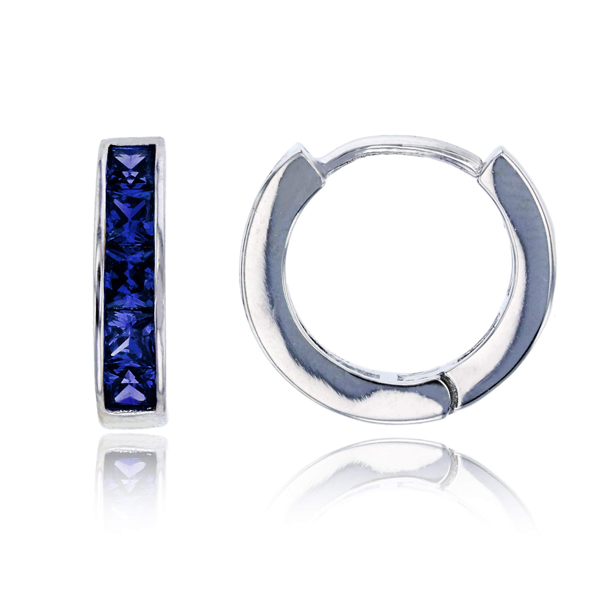 Sterling Silver Rhodium Plated Princess Cut Blue Channel Set 15x4mm Huggie Earrings – Perfect for Everyday Wear, Parties & Special Occasions