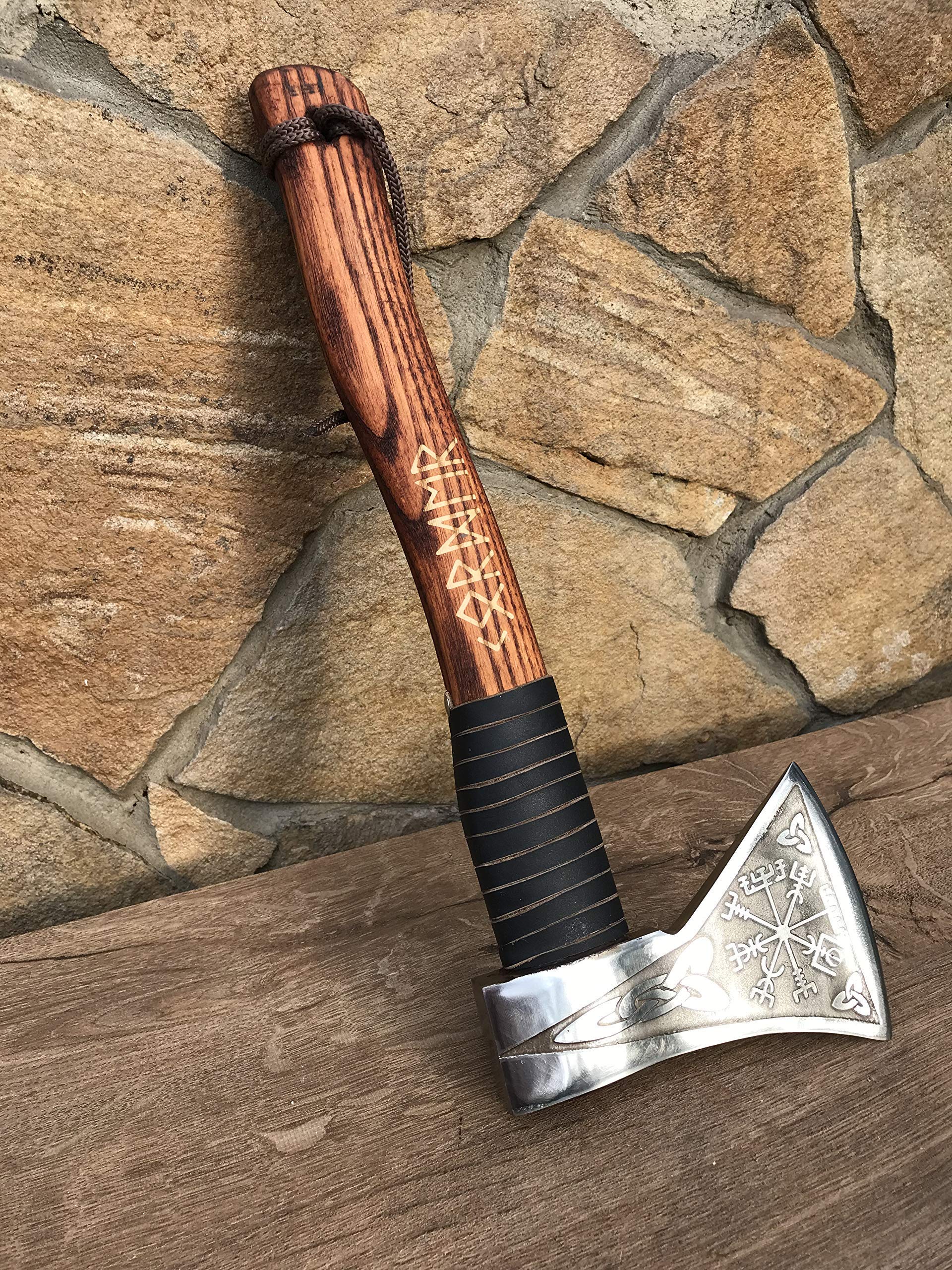Viking Axe - Handcrafted Viking Gifts for Men with Vegvisir Symbol, Runes Art & Amulet - Perfect Viking Decor & Unique Gift for Boyfriend - Ideal for Home Decor, Viking Themed Parties & Norse Enthusiasts