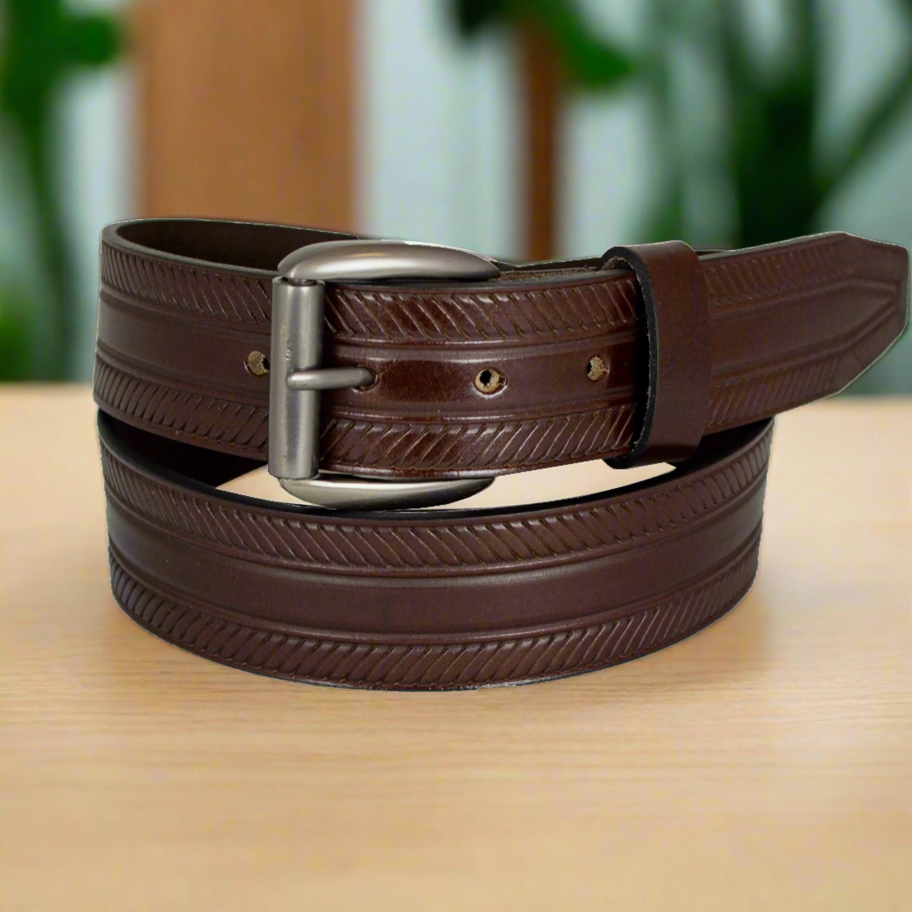 BOL Men's Adjustable Ribbed Leather Belt with Removable Buckle - Stylish & Durable for Casual, Office & Formal Wear