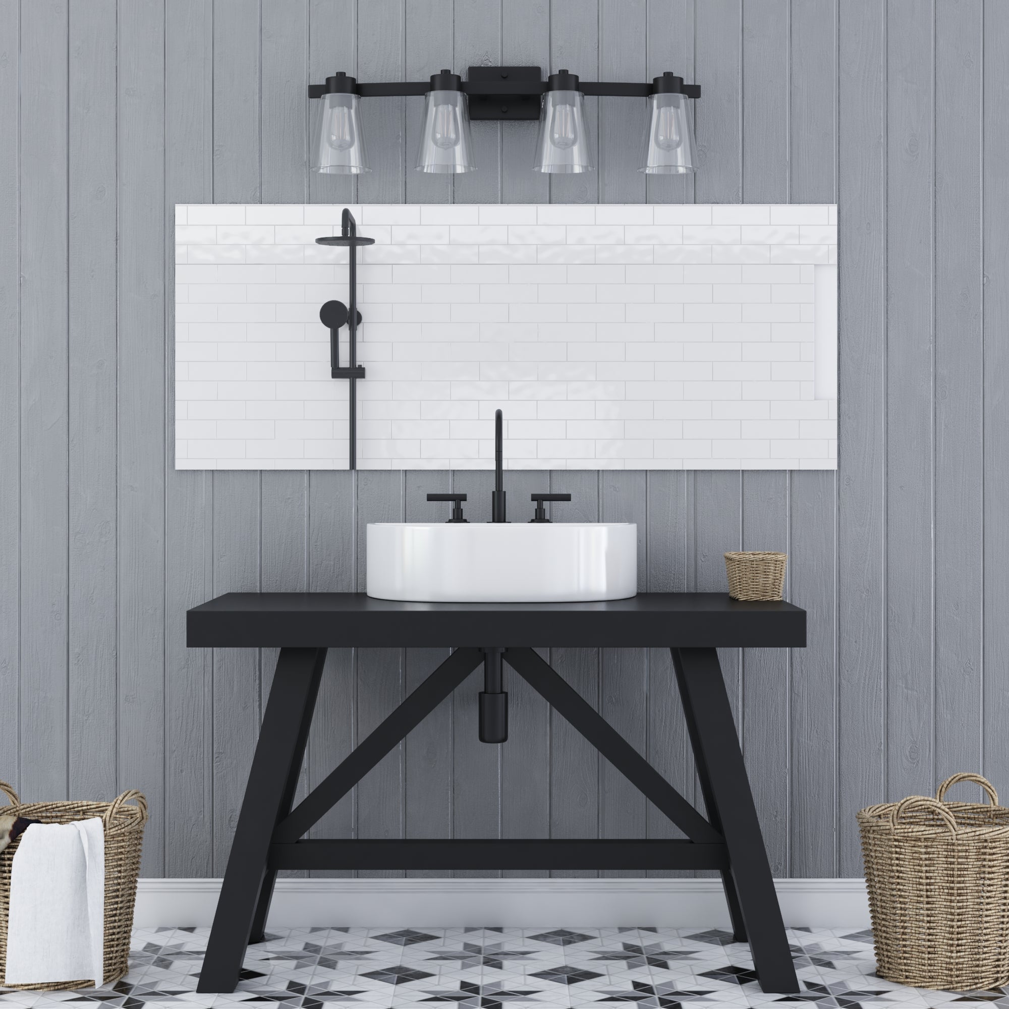 Fairendale 4-Light Vanity Light with Clear Glass Shade in Matte Black - Perfect for Bathroom, Bedroom, and Dressing Room Lighting