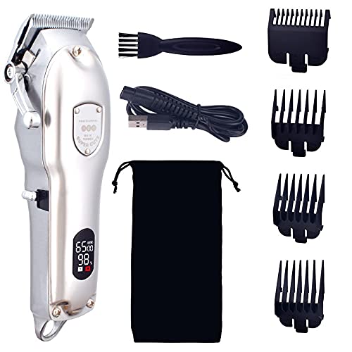 Professional Rechargeable Electric Hair Clippers for Men - Low Noise Hair Trimmer & Beard Shaver with Precision Blades (Silver) - Perfect for Home Barbering, DIY Haircuts & Grooming Kits
