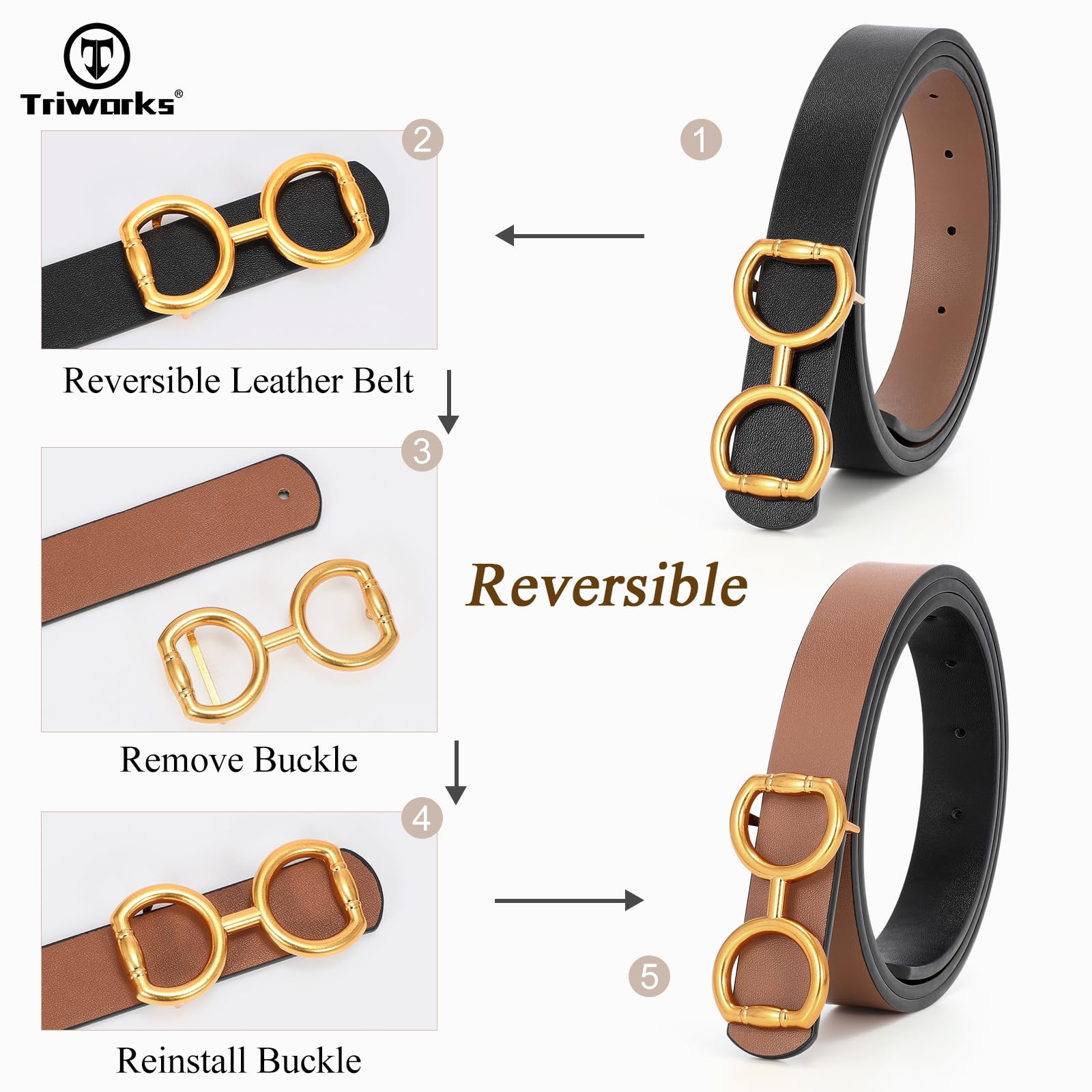 Reversible Genuine Leather Belt for Women - Stylish Adjustable Waist Belt for Jeans, Pants & Dresses (0.9