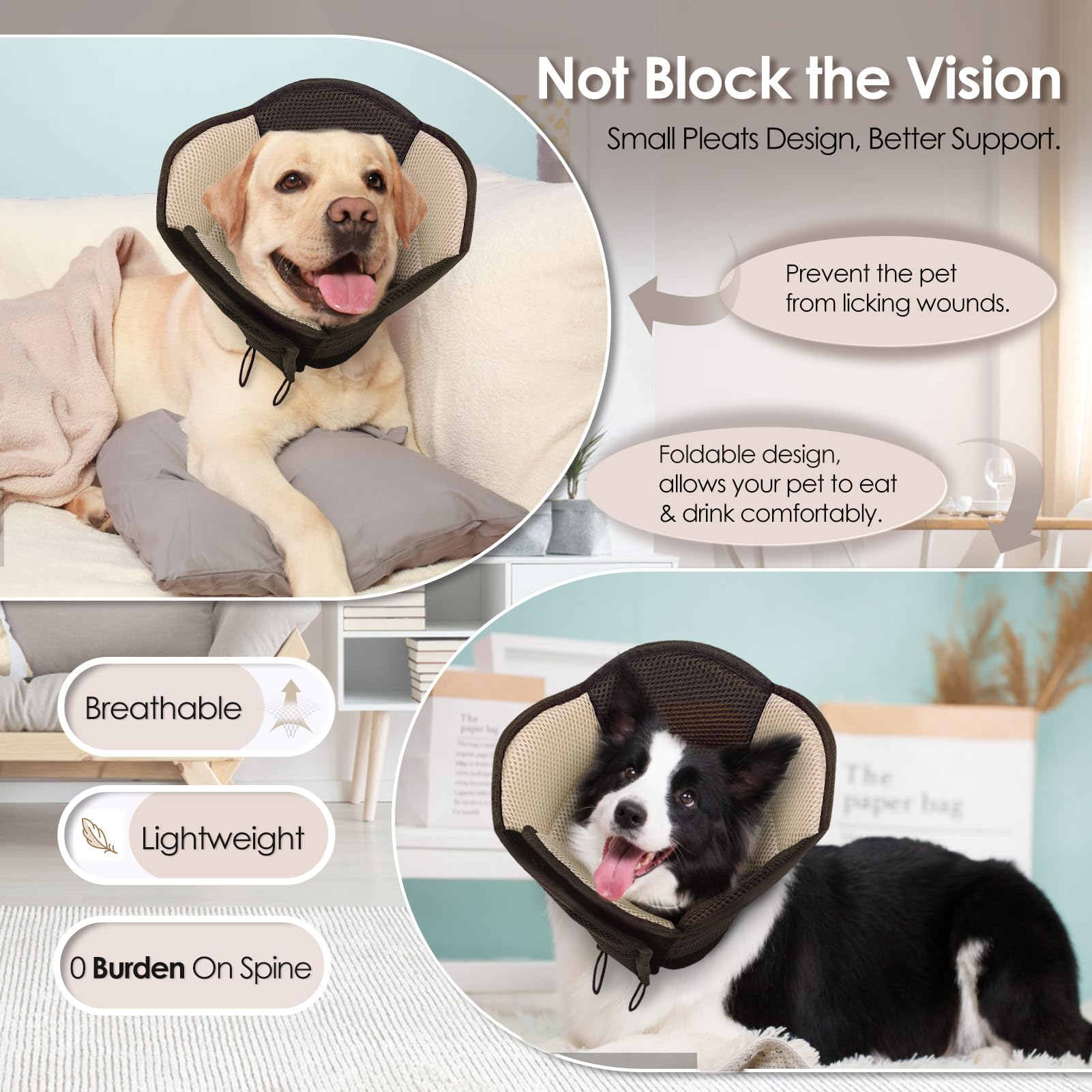 AOFITEE Soft Adjustable Dog Cone Collar - Large Breathable Mesh Elizabethan Collar for Post-Surgery Recovery, Prevents Licking Wounds - Perfect for Dogs After Spay/Neuter Surgery or Injury Care