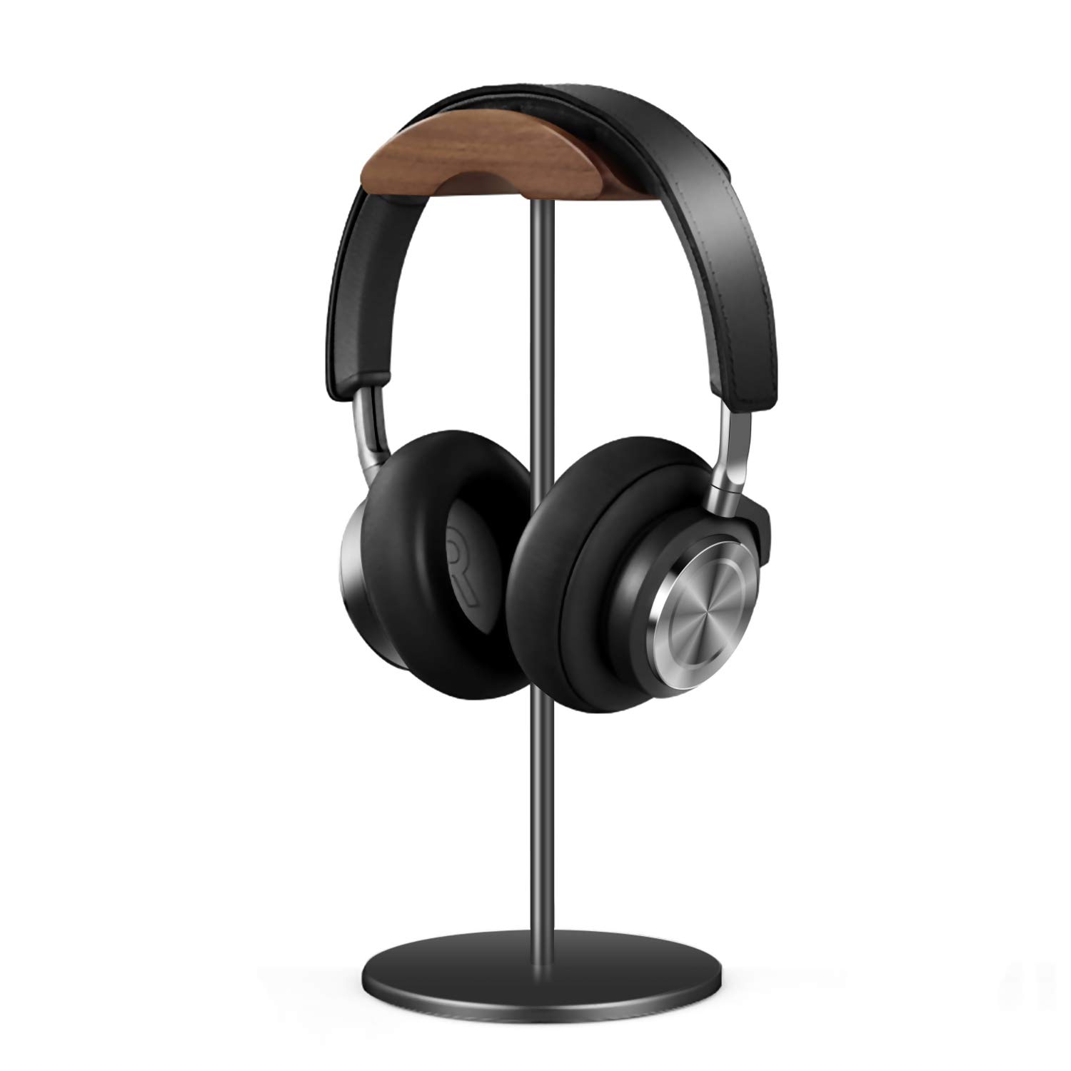 Premium Walnut Wood & Aluminum Headphone Stand with Heavy Base - Universal Gaming Headset Holder for All Sizes (Black) - Perfect for Desk Organization & Gaming Setup Accessories