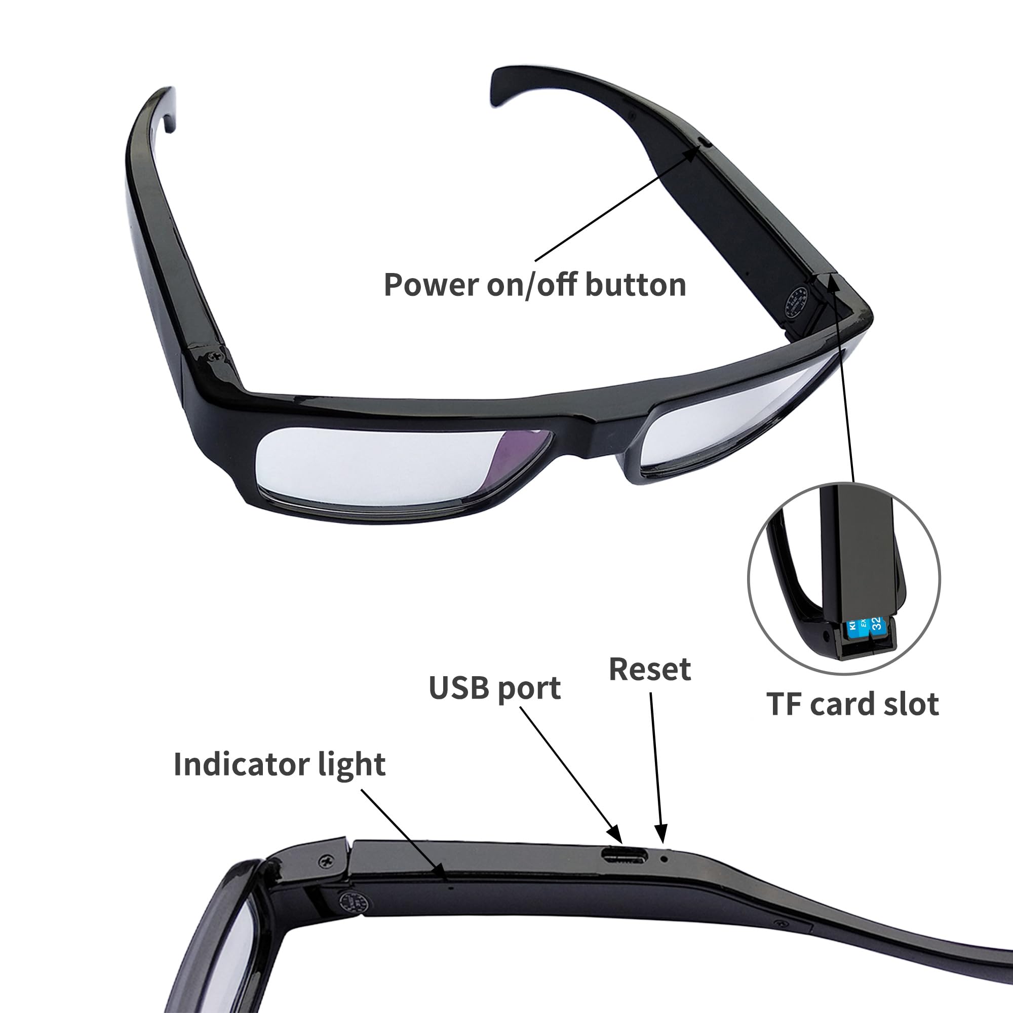 Hereta Spy Camera Glasses - 1080P HD Video Recording with 256GB TF Card Support, Includes 32GB Card - Perfect for Covert Surveillance, Travel Vlogging & Security Monitoring