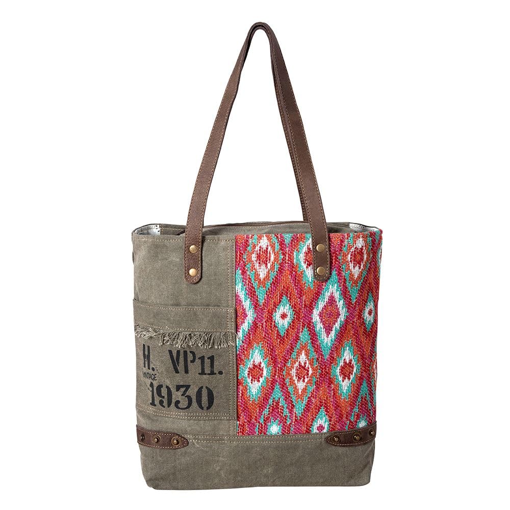 Myra Bag Women's Tote - Eco-Friendly Upcycled Canvas & Leather Shoulder Bag for Western Style - Perfect for Work, Travel & Outdoor Adventures