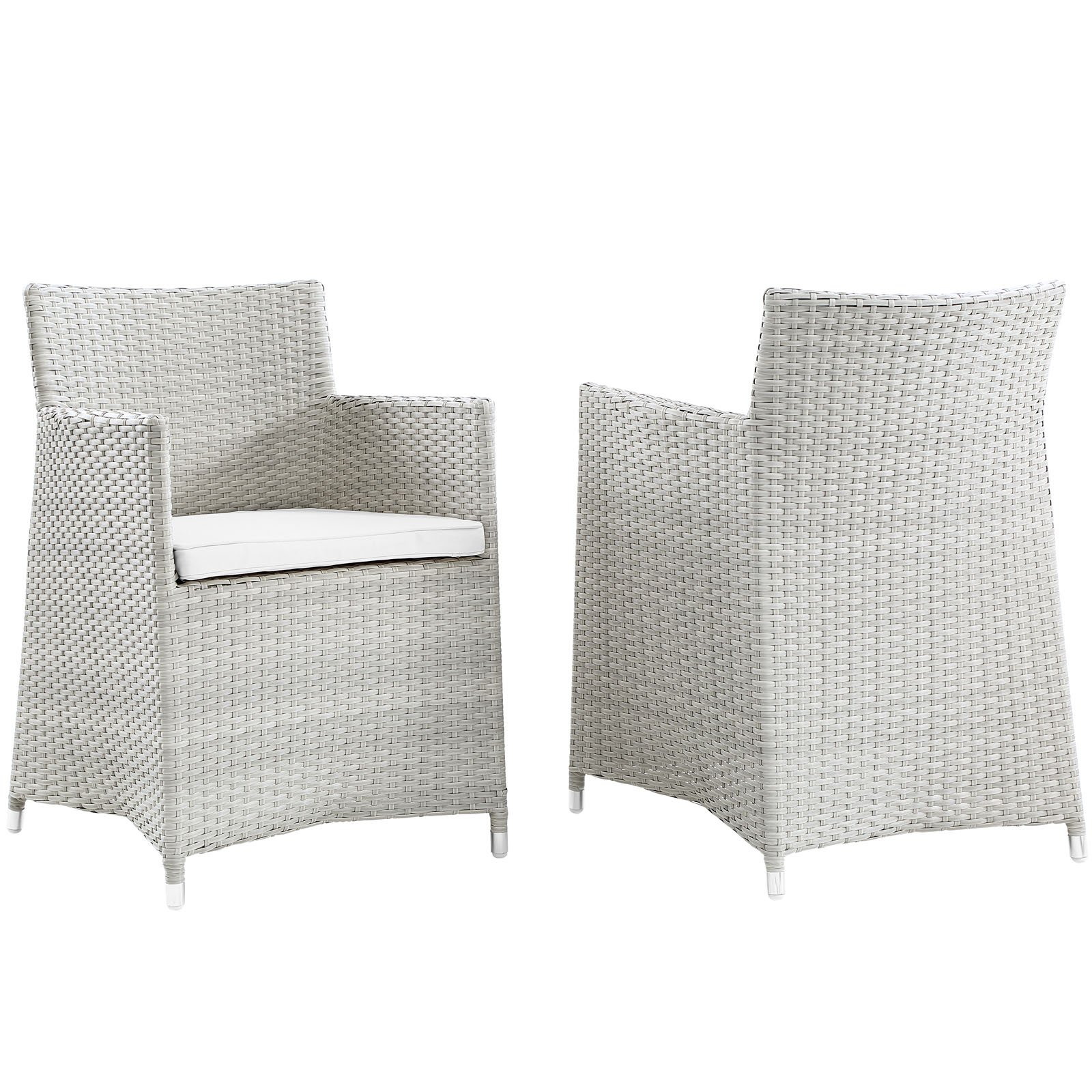 Modway Junction Wicker Rattan Outdoor Patio Dining Chairs with Cushions - Set of 2 Armchairs in Gray & White - Perfect for Garden, Backyard, Poolside & Patio Relaxation