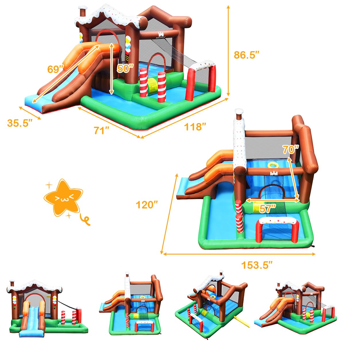 **BOUNTECH Inflatable Bounce House with Ball Pit & Basketball Rim - Kids Bouncy Castle for Toddlers Ages 5-12 - Indoor/Outdoor Party Fun - Includes 480W Blower - Perfect for Birthday Parties, Backyard Play & Family Gatherings**