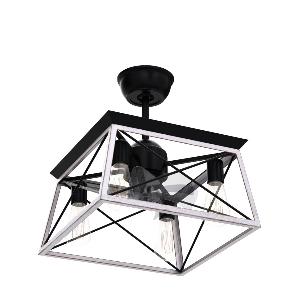 Rustic 4-Light Caged Bladeless Ceiling Fan with Remote - Farmhouse Style Indoor Fan with LED Lights for Living Room, Bedroom & Kitchen - Perfect for Home, Office and Patio Decor