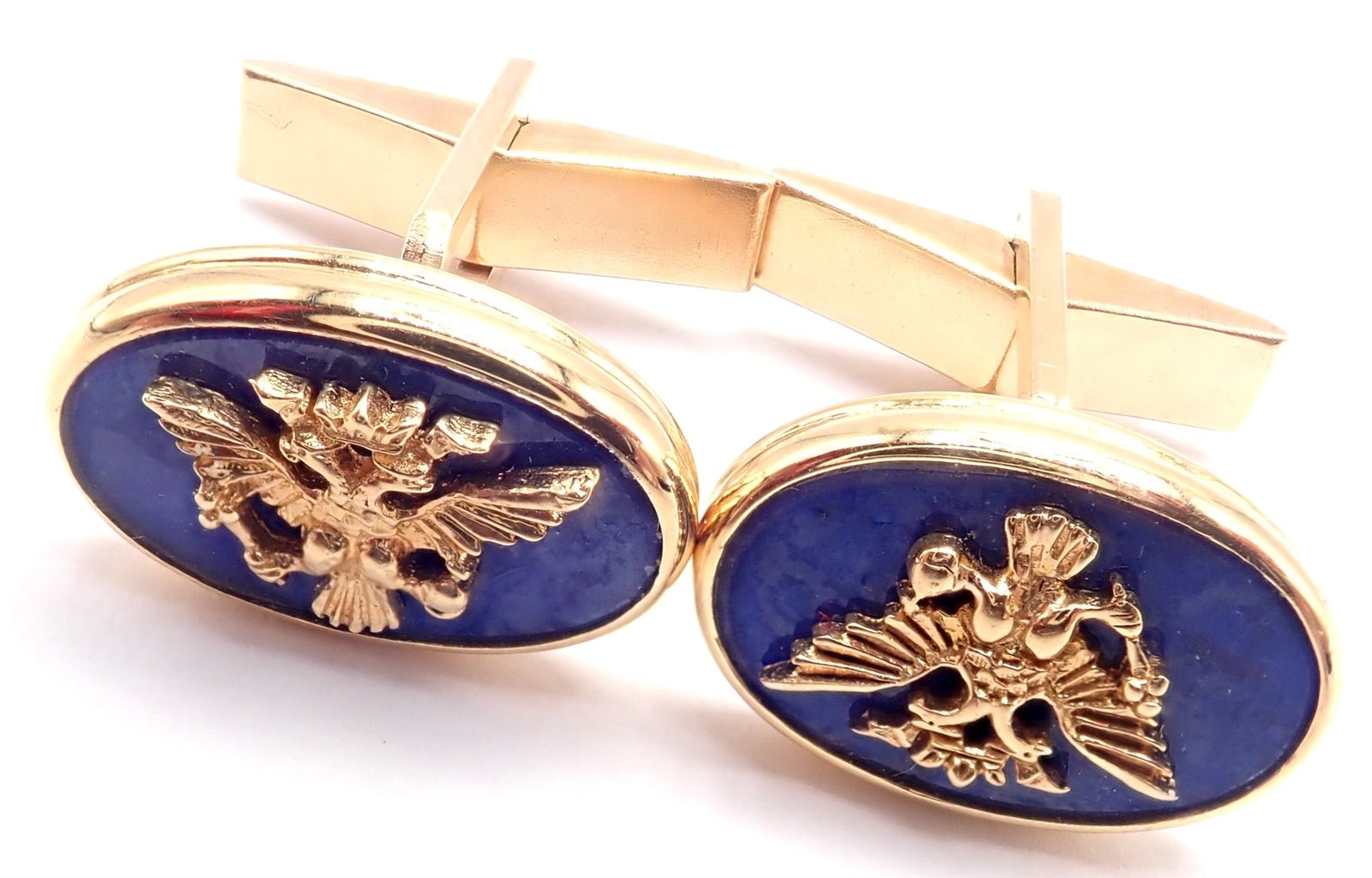Authentic Franklin Mint Faberge Imperial Eagle 14k Yellow Gold Lapis Cufflinks - Luxury Men's Jewelry Gift for Formal Occasions & Business Events