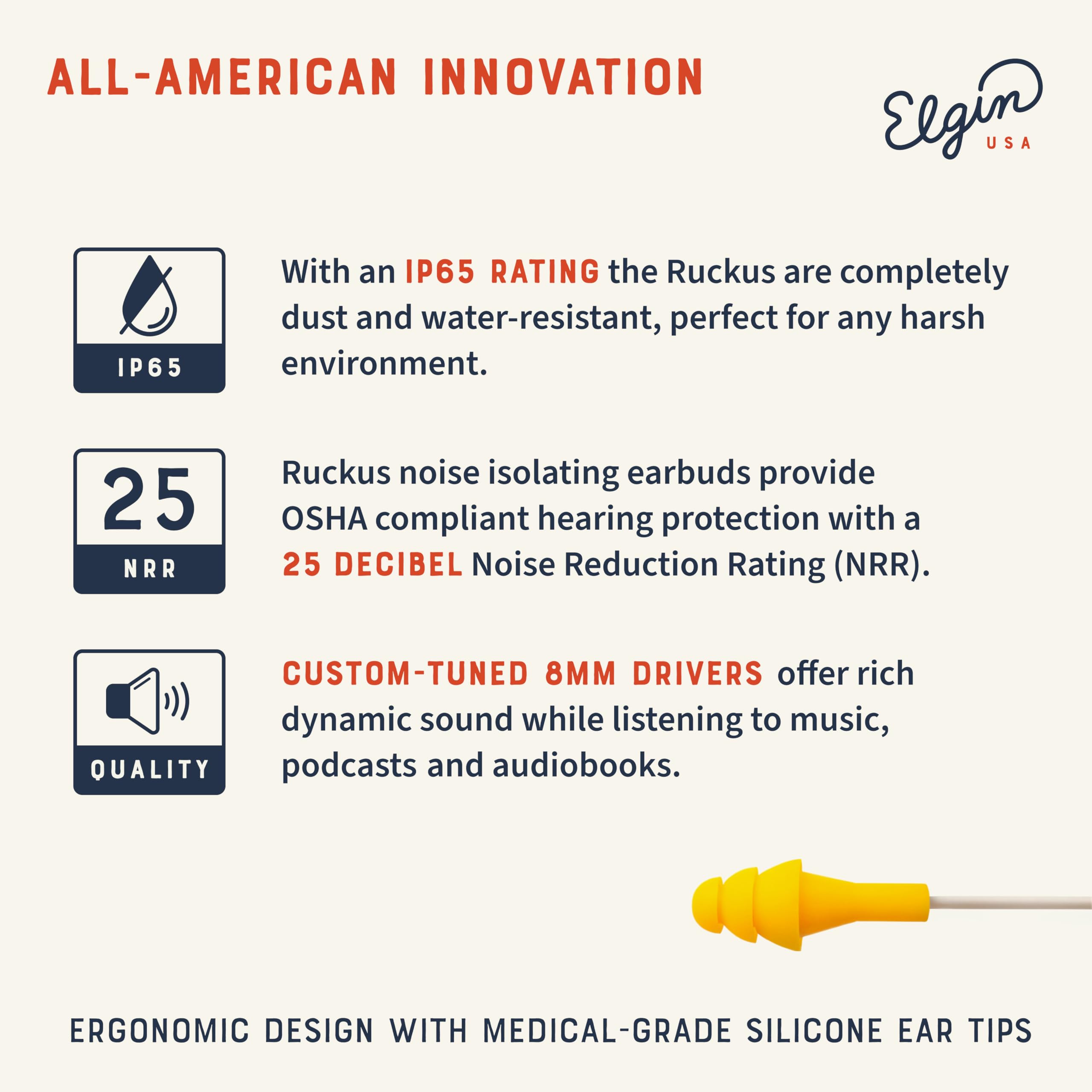 Ruckus Earplug Earbuds - OSHA Compliant Noise Cancelling In-Ear Headphones with Sound Isolation Technology | Perfect for Construction, Concerts & Travel