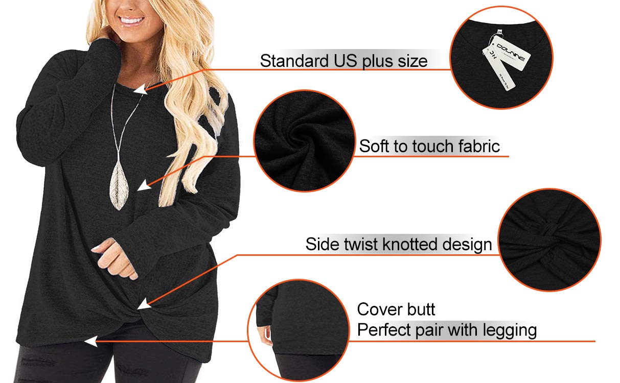 DOLNINE Women's Plus Size Knotted Tops Long Sleeve Tee Shirts - Loose Casual Blouse for Women | Comfortable & Stylish for Everyday Wear, Office, and Outings