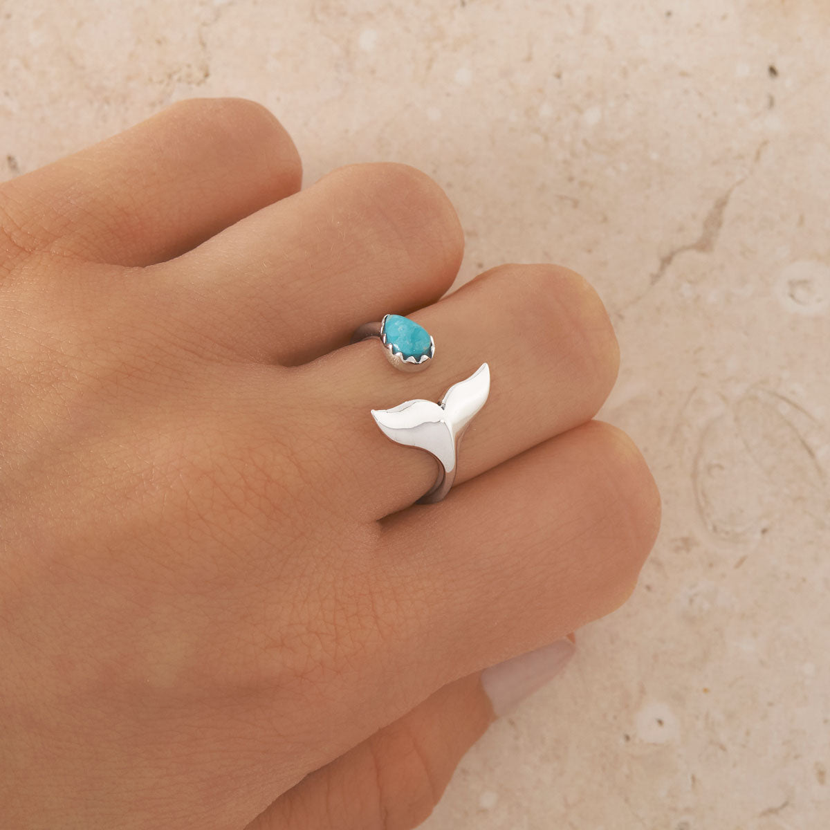 Whale Tail Turquoise Ring for Women - Handmade Sterling Silver Boho Jewelry - Perfect for Beach, Festival, and Everyday Wear