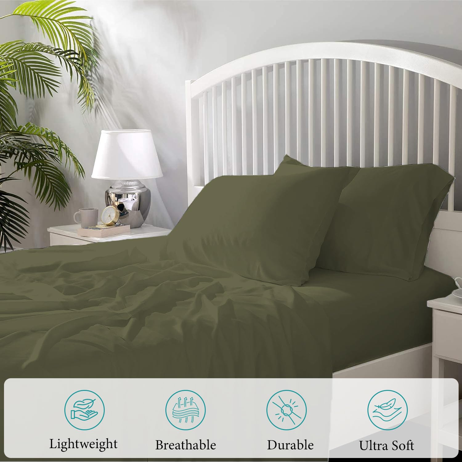 Bunny's Home Sage Twin Sheet Set - 4 Piece Breathable Egyptian Cotton Bedding Set with 17
