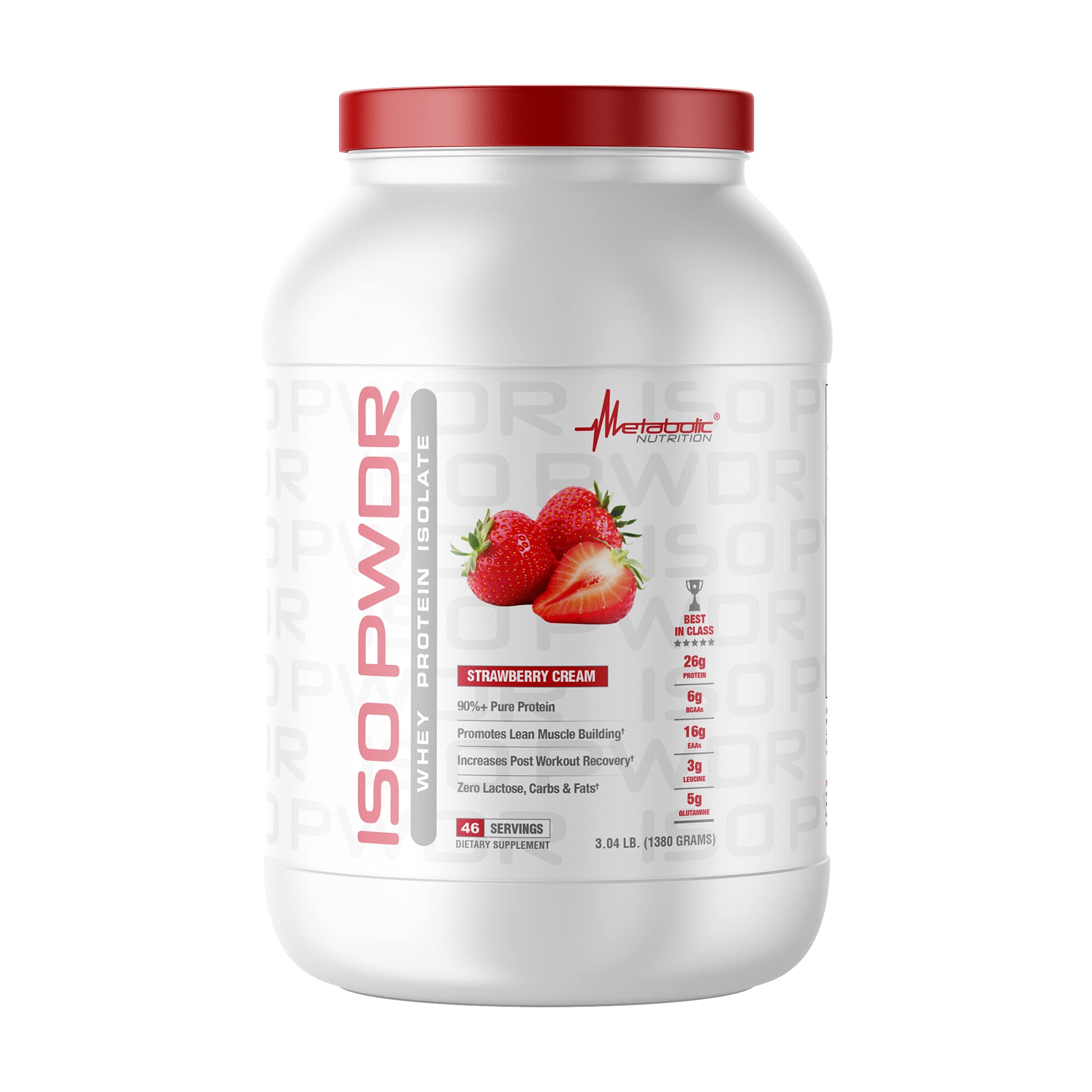 Metabolic Nutrition Whey Protein Isolate ISO PWDR - Strawberry Cream Flavor, 3.04lb (23 Servings) | 26g Fast Digesting Protein, Zero Carbs & Lactose, Low Fat | Ideal for Post-Workout Recovery, Muscle Building & Weight Management