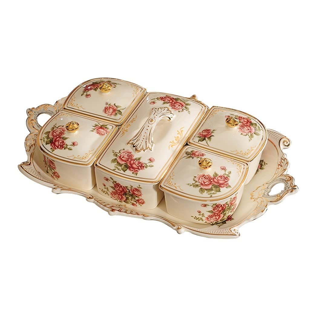 Ceramic Nut Serving Bowl with Lid - Elegant Dry Fruit Tray for Home, Party & Entertaining | Perfect for Snacks, Nuts, Candy Display & Kitchen Storage