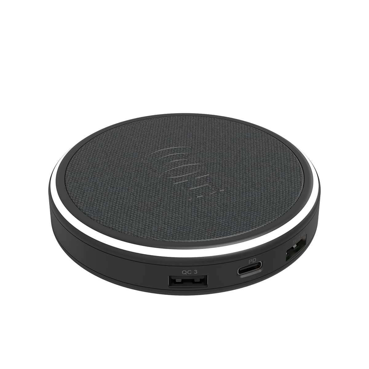 Halo Wireless Phone Charging Hub - Universal Qi Wireless Charger with USB-A & USB-C Ports for iPhone, Samsung, Qi-Enabled Devices - Fast Charging Station for Home, Office, Bedside & Travel - Black