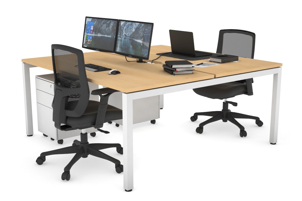 Quadro Square Legs 2 Person Office Workstation Desk - 1200L x 800W with Cable Management Scallop - Perfect for Shared Workspaces & Home Offices