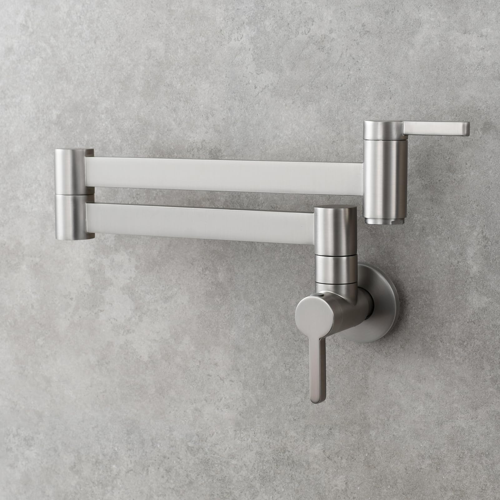 Brass Wall Mounted Kitchen Pot Filler Faucet with Double Joint Swing Arm - Brushed Nickel Finish (CT172NA) - Perfect for Stove-Side Water Filling & Large Pot Cooking