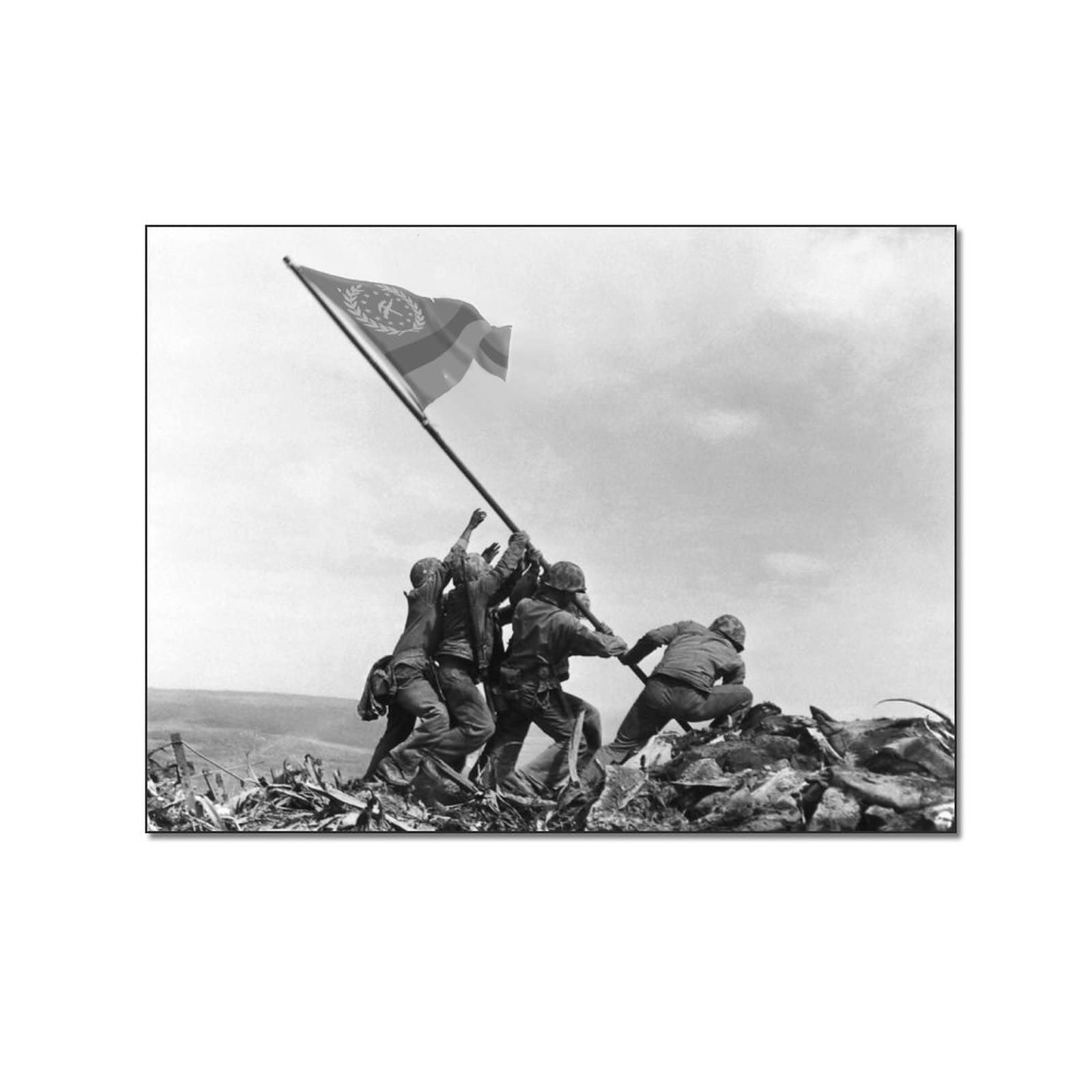 Vintage War Poster Canvas Print - Soldiers & Raised Flag Military Wall Art (24x36 inch / 20x26 inch) - Framed Canvas Painting for Home Decor, Office, Man Cave & Gifts - Patriotic Room Aesthetic & Historical Wall Decor