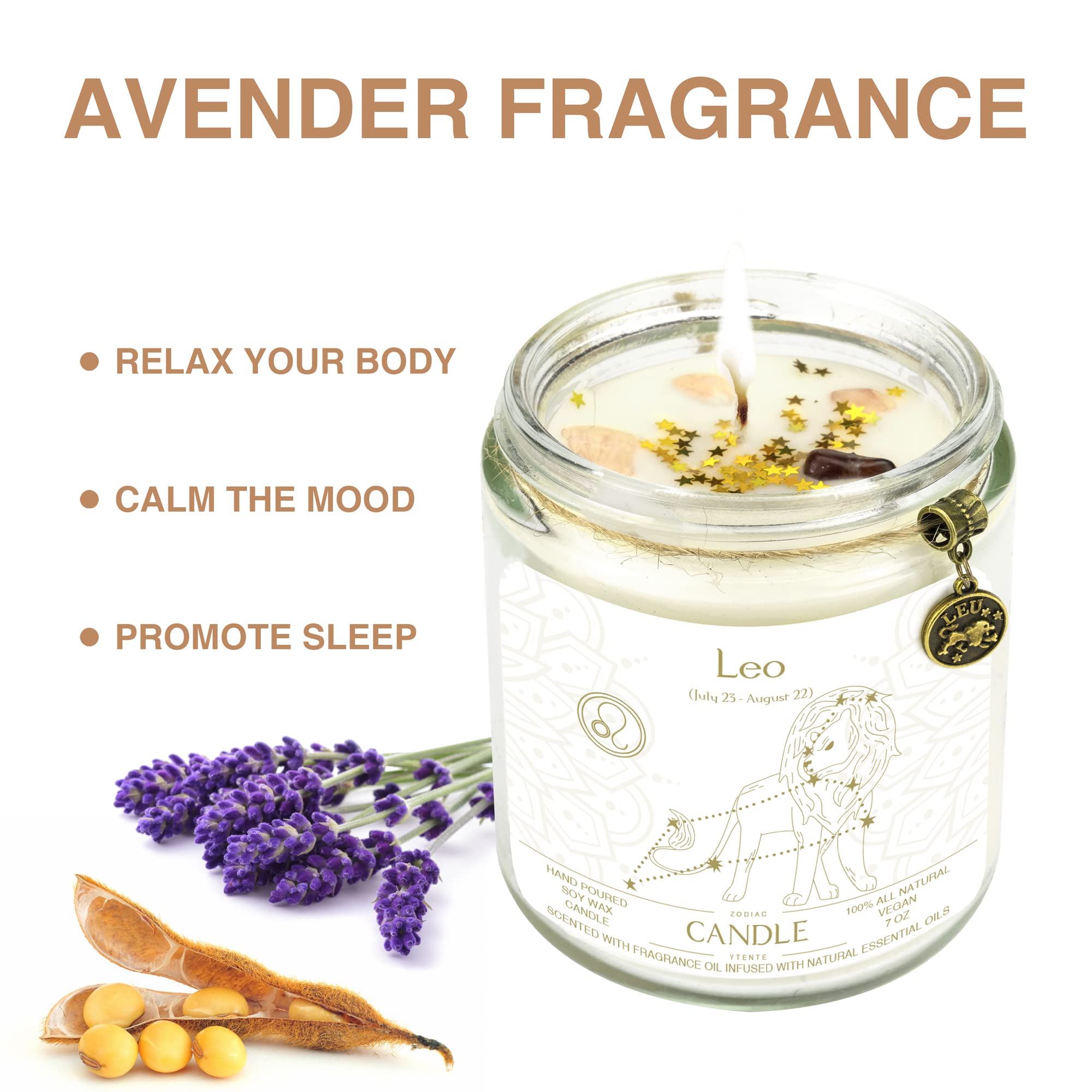 Leo Zodiac Crystal Candles - Astrology Gifts for Women, Scented Soy Wax Candle in Glass Jar for Birthday, Sister & Zodiac Sign Lovers | Perfect for Meditation, Home Decor & Relaxation Gifts