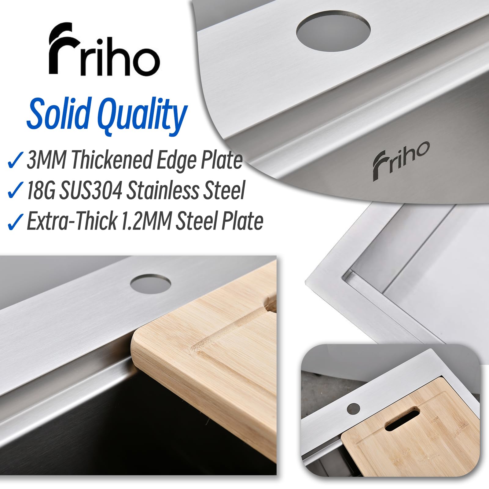 Friho 33x22 Inch Brushed Nickel Stainless Steel 16 Gauge Drop-In Kitchen Sink Workstation - Handmade Top Mount Single Bowl Sink with 5 Accessories | Perfect for Modern Kitchens, Remodeling & Small Spaces