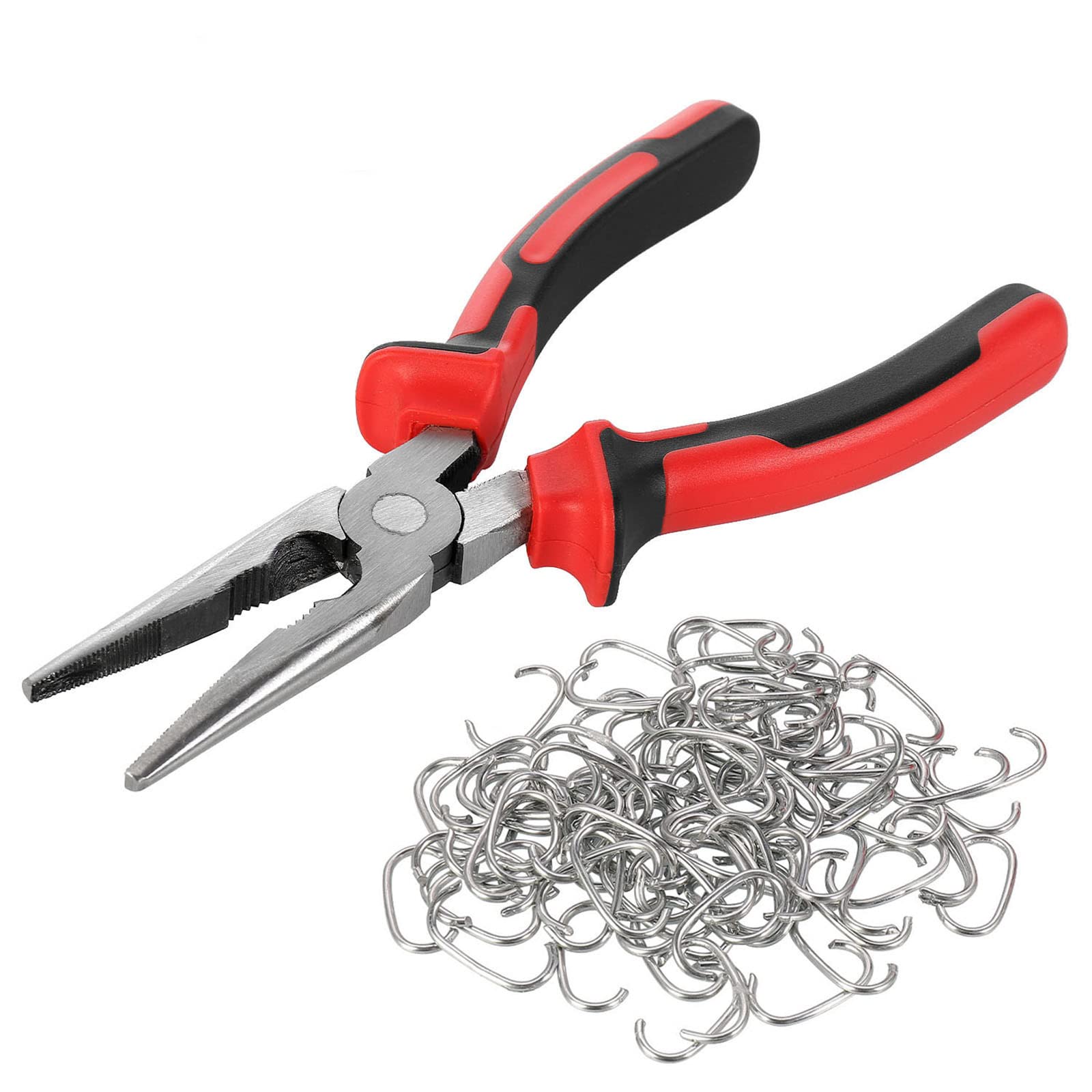 Hog Ring Pliers with 100PCS Hog Rings - Heavy Duty C-Type Stud Pack Leather Seat Cover Tool for Upholstery, Auto Repair & DIY Projects - Perfect for Car Seats, Furniture & Marine Upholstery
