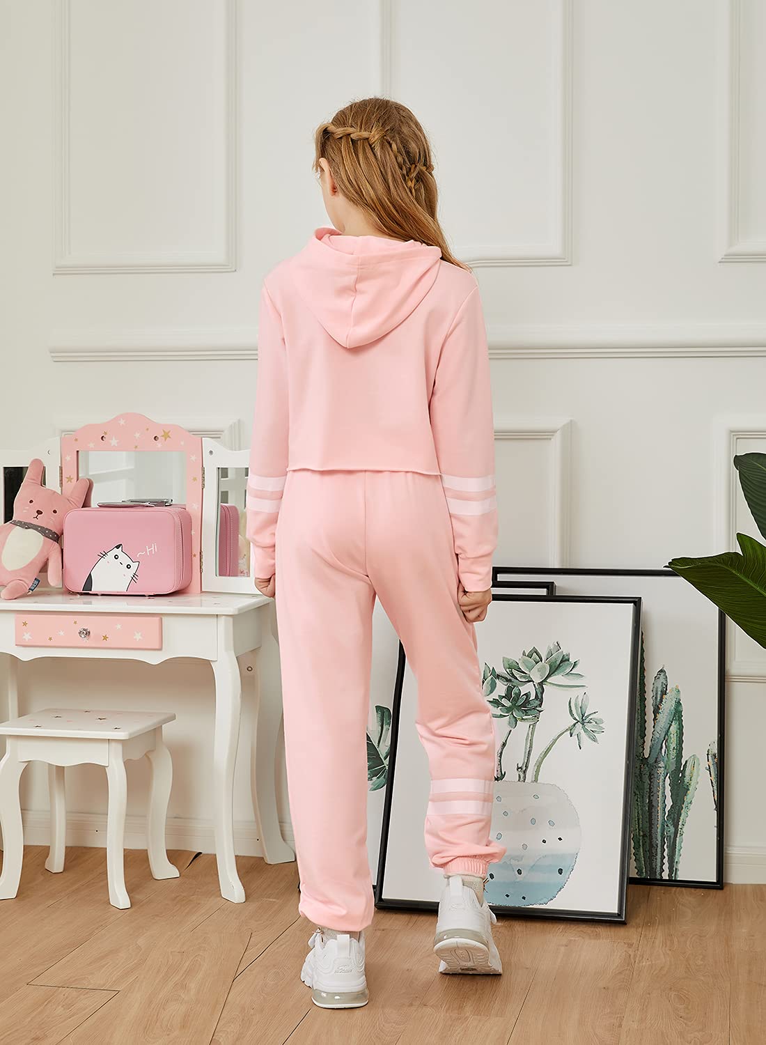 Girl's Athletic Sweatsuits Set - Trendy Crop Top Hoodie & Sweatpants Comfy Lounge Wear for Teens | Gym, Yoga, School & Casual Outfits
