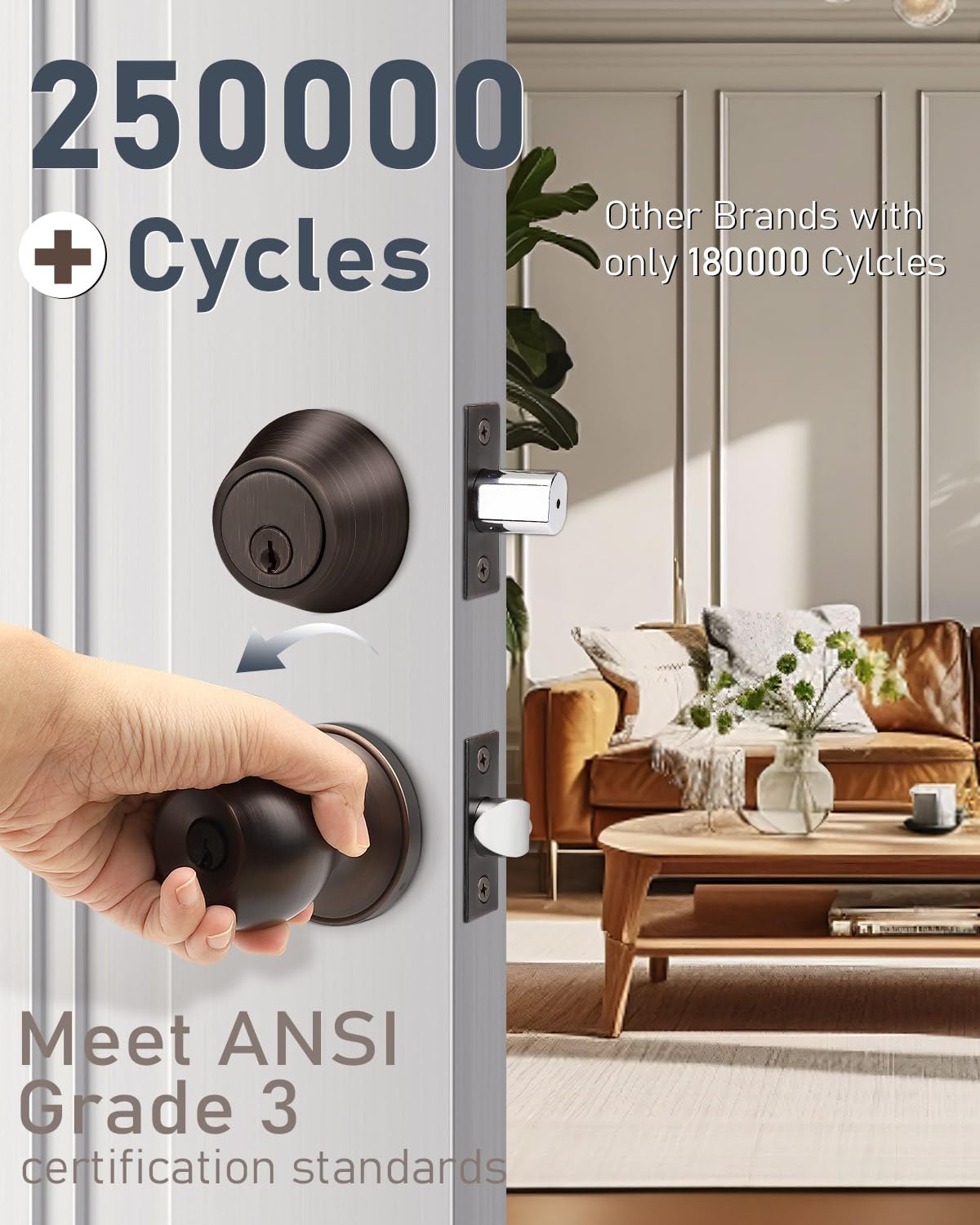 4 Pack Oil Rubbed Bronze Entry Door Locksets with Single Cylinder Deadbolt - Keyed Alike Front Door Knob & Deadbolt Set for Home Security & Exterior Doors