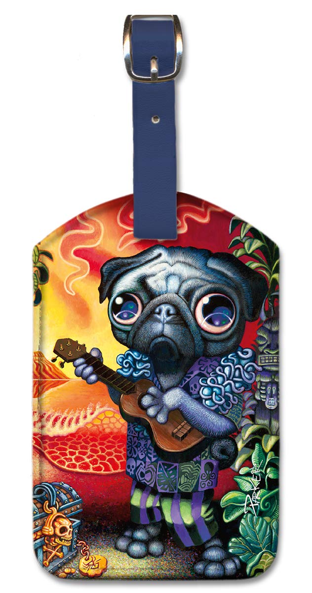 Pacifica Island Art Leatherette Luggage Tag - Tiki Dog Design by Brad Parker for Suitcases & Travel Bags | Perfect for Hawaiian Vacations & Tropical Getaways