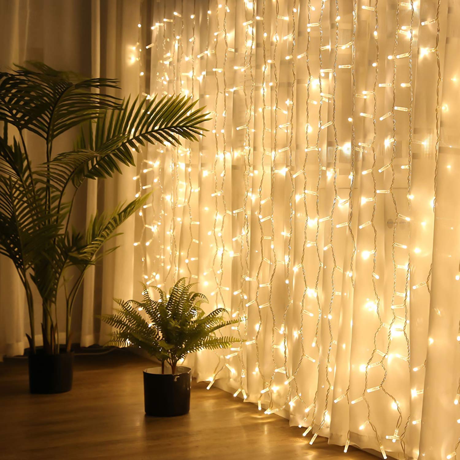 600 LED Fairy Twinkle Curtain String Lights - 20ft Window Lights with Remote & Timer, 8 Lighting Modes for Bedroom, Wedding, Party Backdrop - Indoor/Outdoor Decoration (Warm White, Non-Connectable, Curtain Not Included) - Perfect for Holiday Decor, Romantic Ambiance, and Special Events