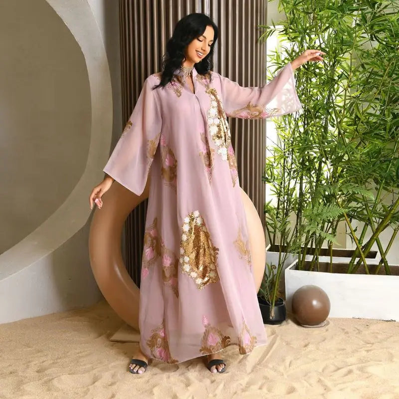 Elegant Sequin & Embroidered Women's Caftan Kaftan Dress - Eid Jalabiya for Special Occasions & Evening Parties