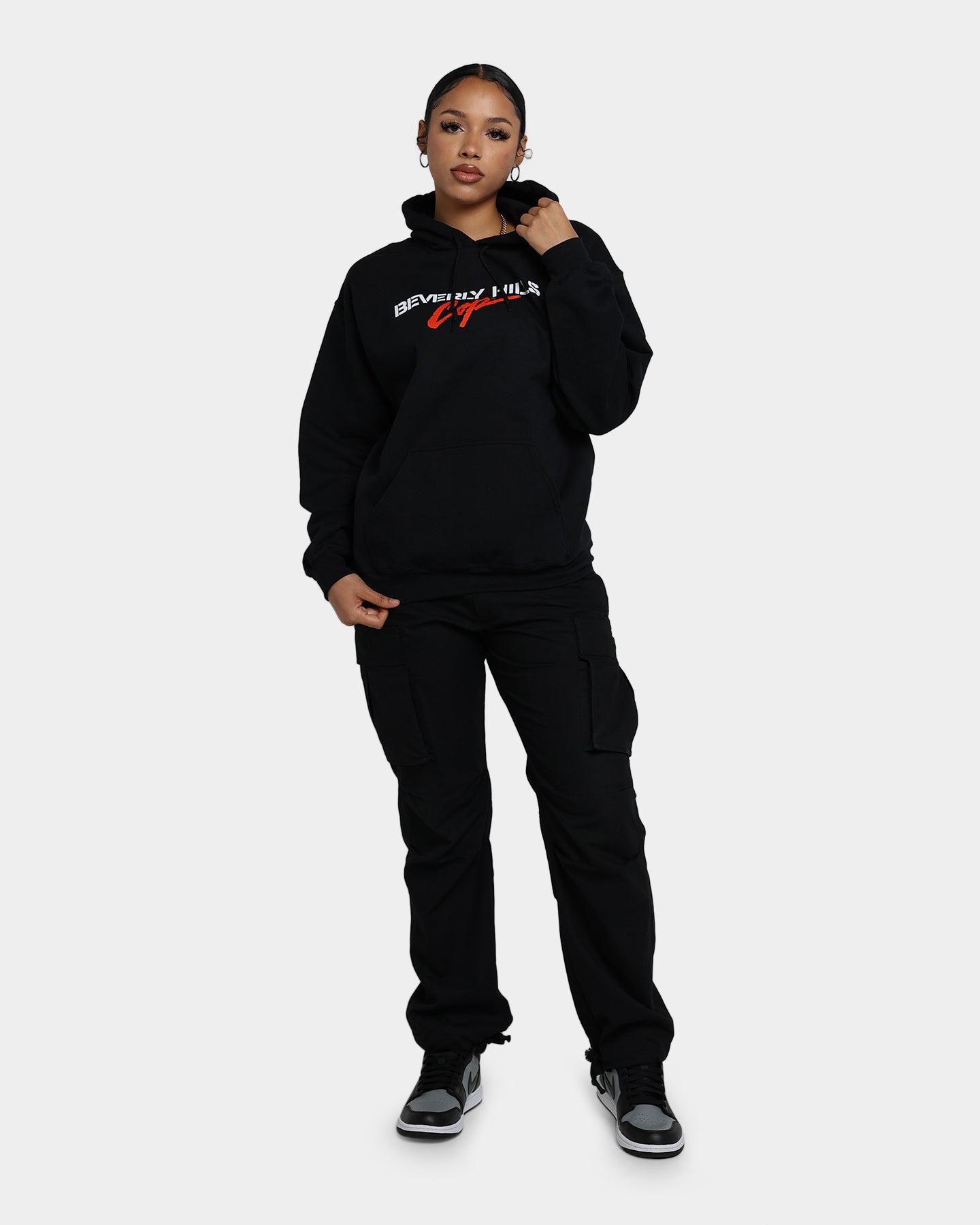 American Thrift Beverly Hills Cop Logo Hoodie Black - Vintage Movie Inspired Pullover for Casual Wear & Street Style