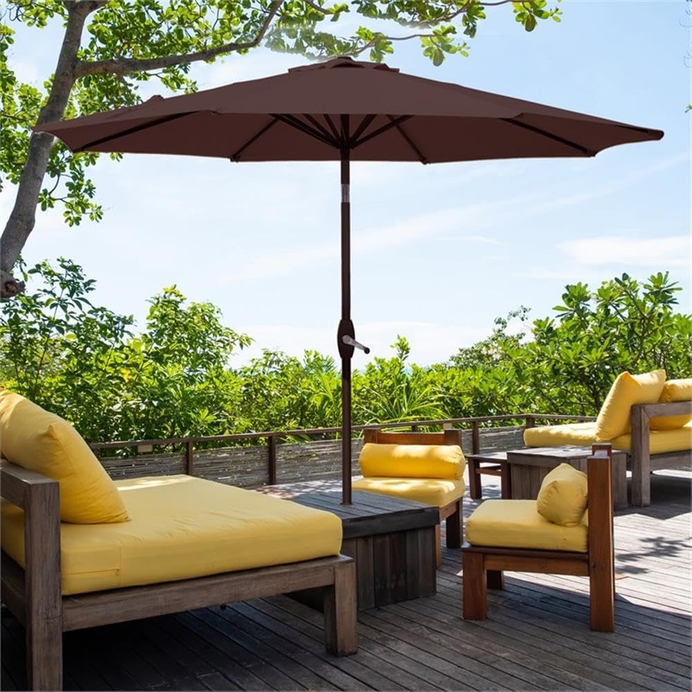 9ft Polyester Patio Market Umbrella with Push Button Tilt - Outdoor Shade Solution for Poolside, Backyard, and Restaurant Use