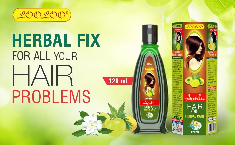 LooLoo Mumtaz Amla Hair Oil - 100% Natural Hair Growth Treatment with Amla, Jasmine & Lemon Extract - 3 Pack (120ml Each) for Dry, Damaged Hair & Scalp Care - Perfect for Daily Nourishment & Styling