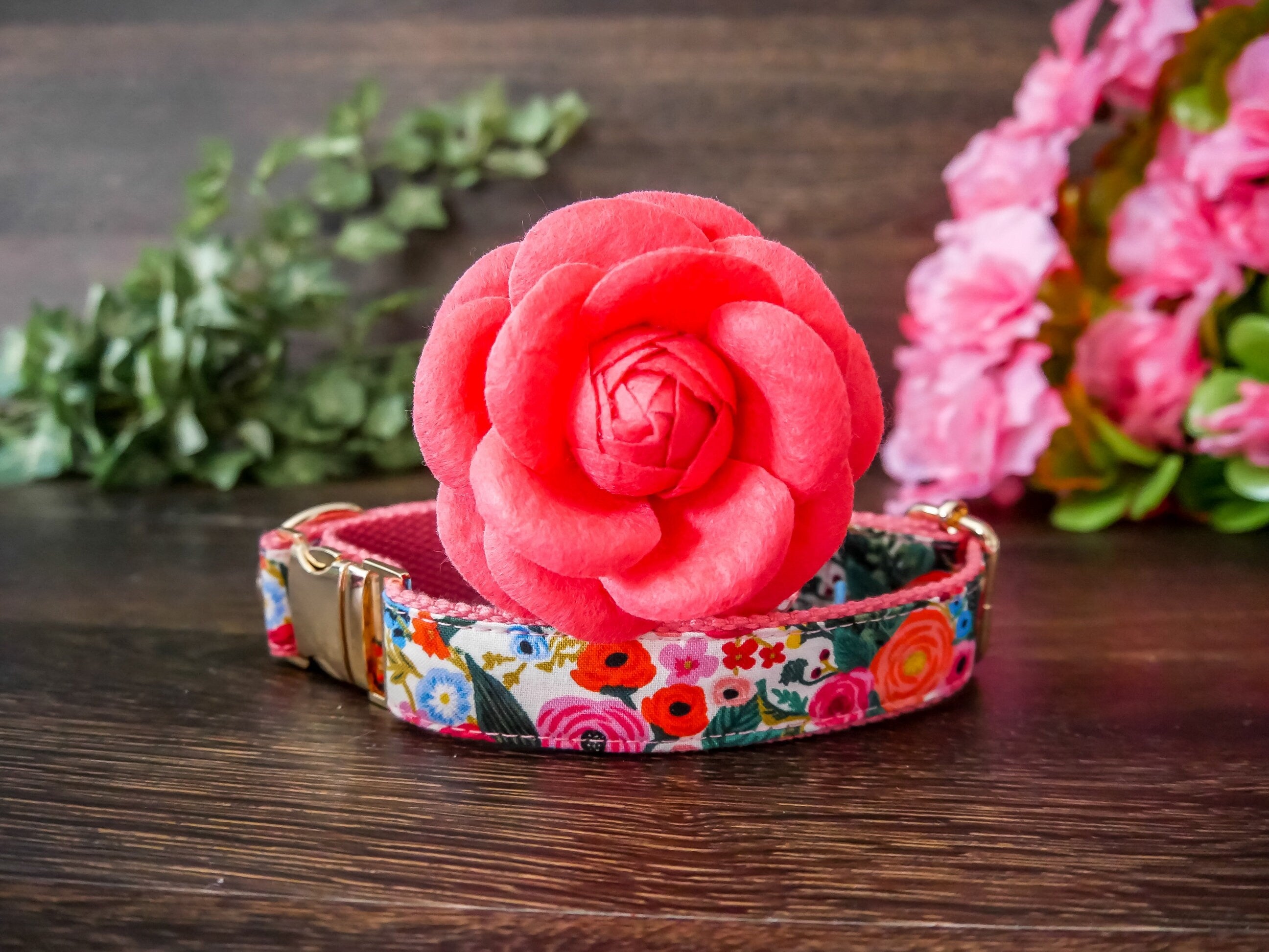 Rifle Paper Co Floral Dog Collar and Leash Set - Garden Party Petite Style for Small Dogs | Perfect for Daily Walks, Pet Photos, and Outdoor Adventures
