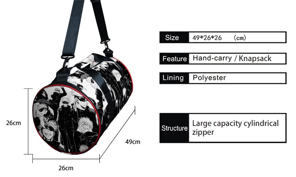 Anime Jujutsu Kaisen Gym Bag - Manga Cosplay Sport Duffel Bag with Shoe Compartment (Gojo Black & White) - Perfect for Gym, Travel & Anime Conventions