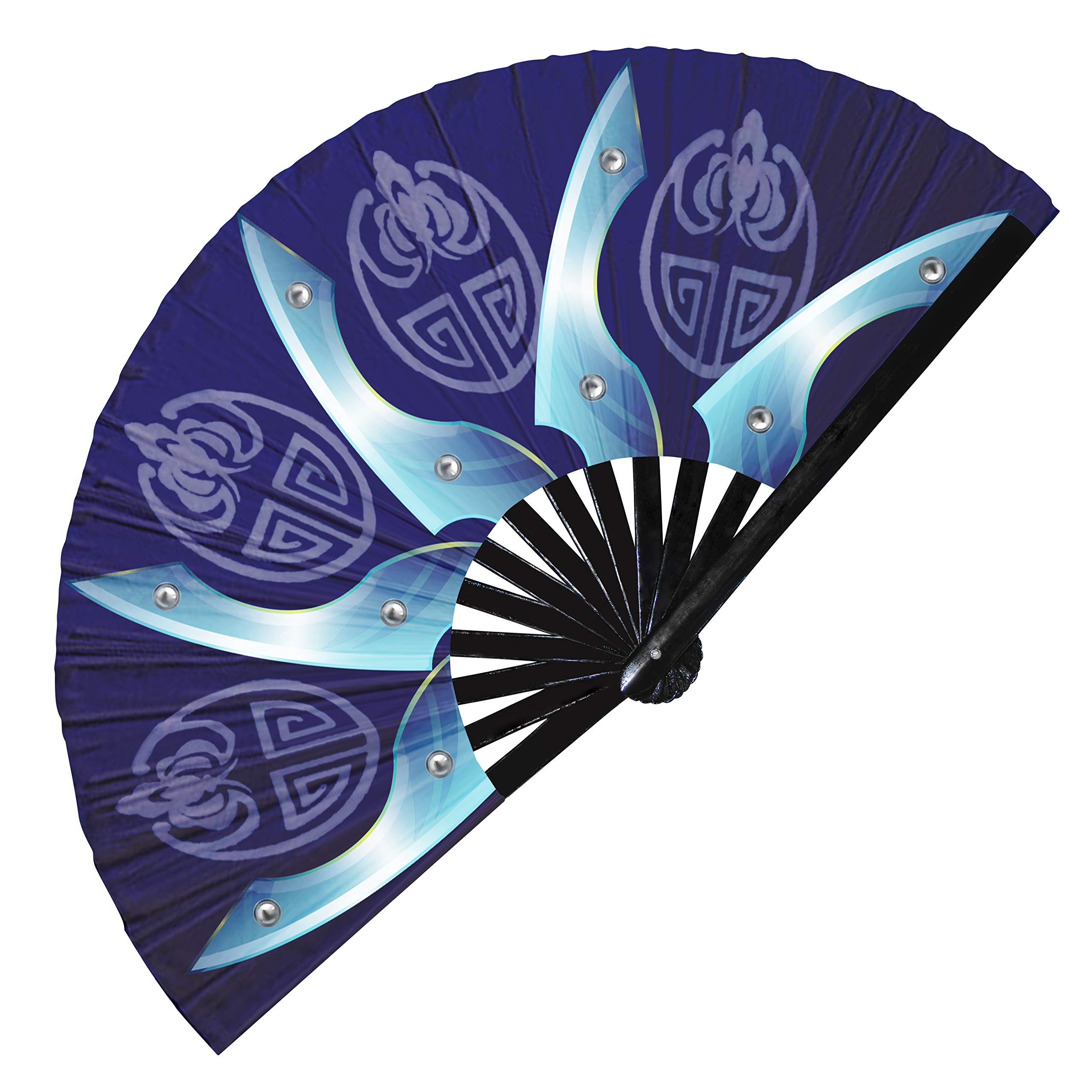 UV Glow Kitana Hand Fan - Folding Bamboo Cosplay Fan with Blades Print for Halloween, Cosplay & Summer Cooling | Perfect for Costume Accessories, Outdoor Events & Gift Giving