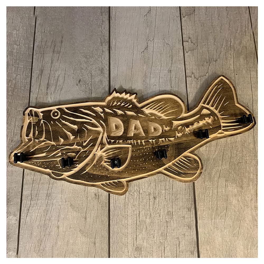 Premium Wall Mounted Fishing Rod Holder - 6 Rod Vertical Storage Rack for Bass & Redfish Poles | Durable Wood Garage Organizer | Perfect Father's Day Gift for Anglers | Ideal for Garage, Boat House & Cabin Organization