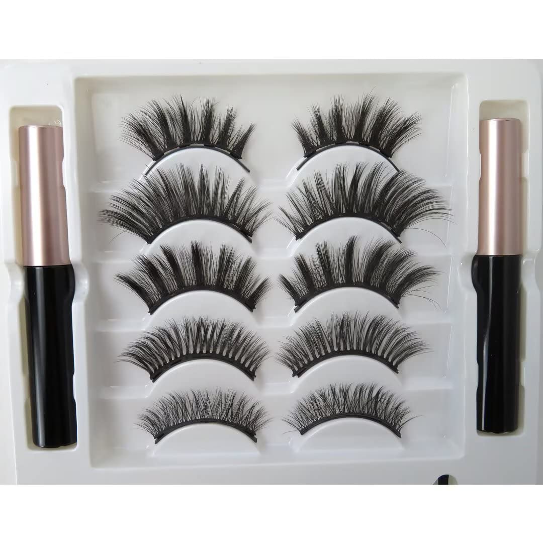 5 Pairs Magnetic Eyelashes with Eyeliner & Tweezer Set - Long Lasting Waterproof False Lashes for Natural Look - Perfect for Daily Wear, Parties & Special Occasions