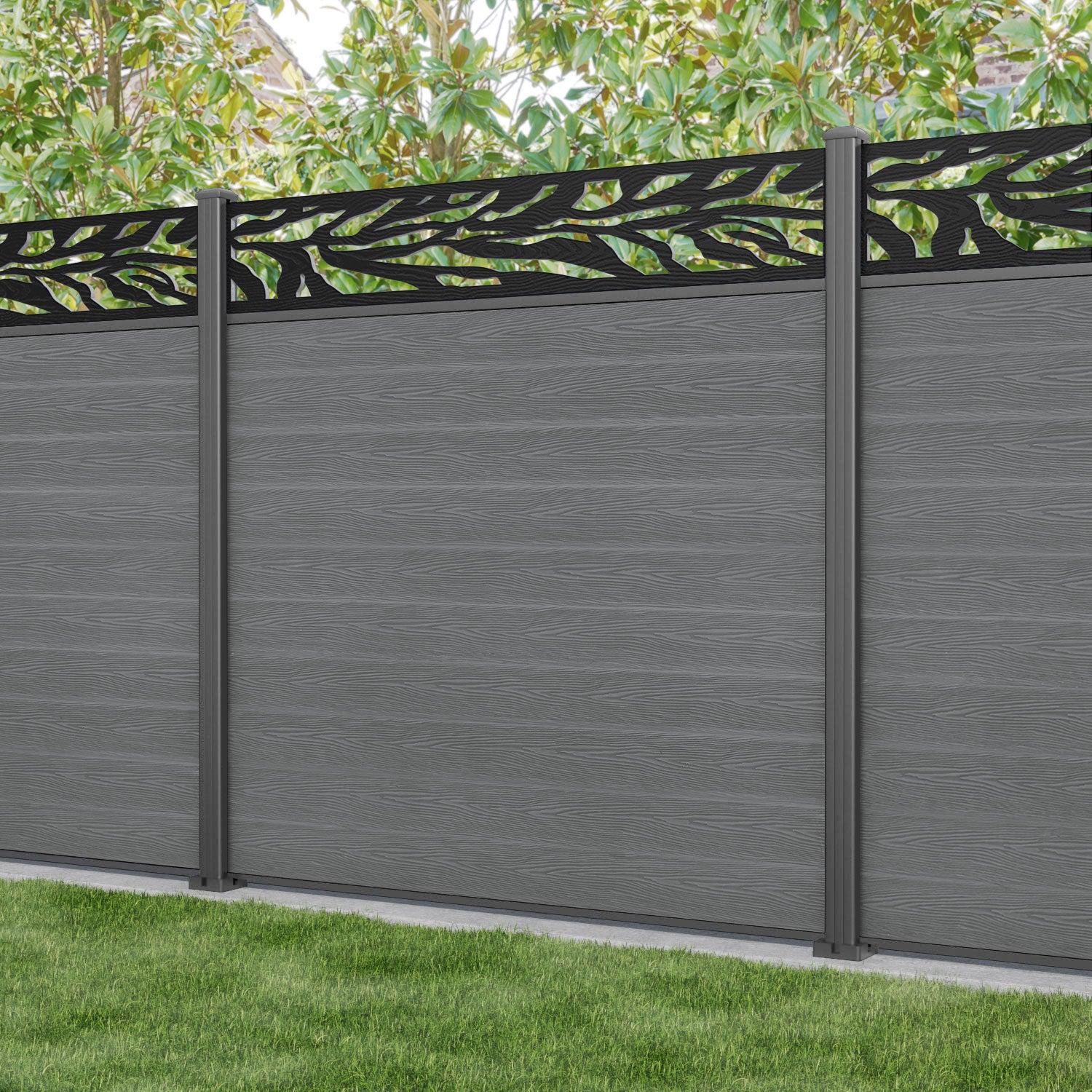 Classic Malawi Fence Panel - Mid Grey Aluminum Privacy Fence with Durable Posts | Outdoor Garden, Yard, and Poolside Security Barrier