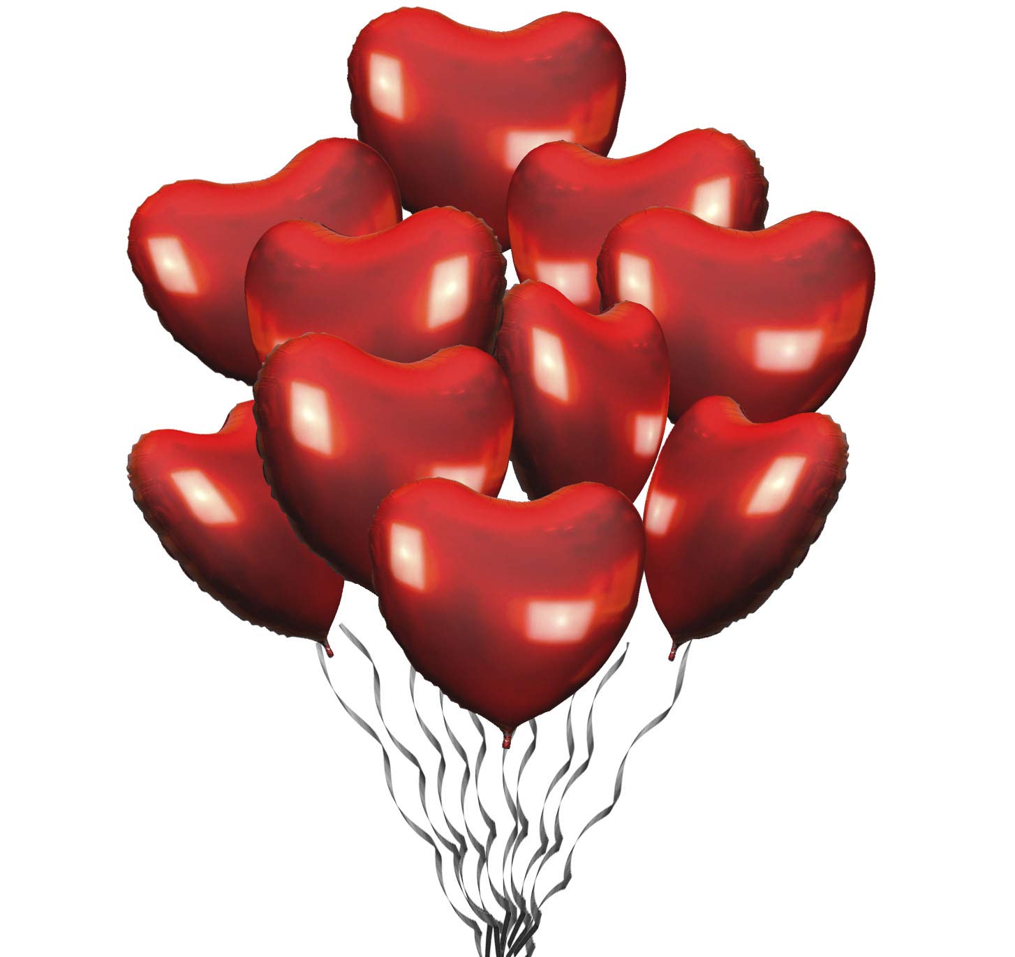 10 Pack Red Heart Shaped Mylar Foil Balloons for Valentine's Day, Anniversary, Wedding Decorations & Party Supplies