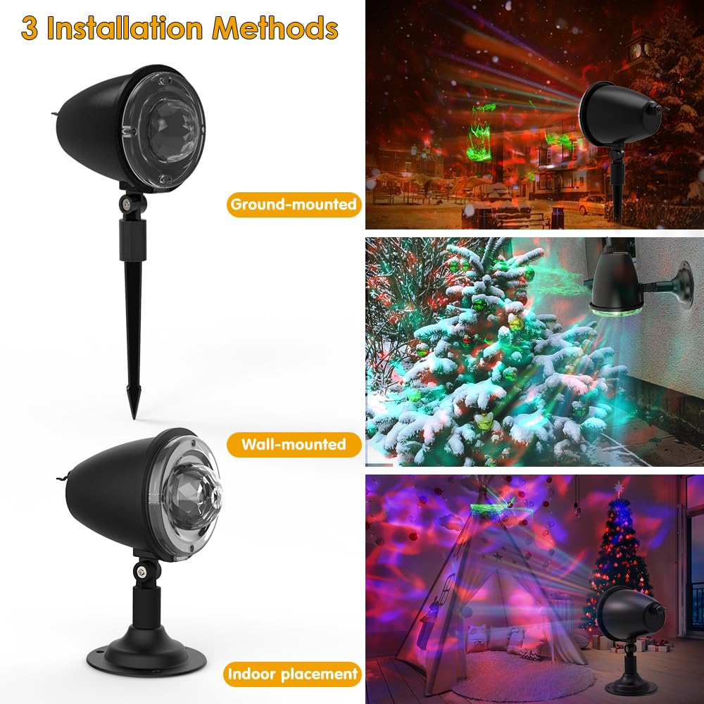 Outdoor Christmas Lights Projector with Remote - Waterproof LED Holiday Spotlight for Garden, Wall, Tree Decoration | Water Wave Aurora Effect for Weddings & Landscape Lighting